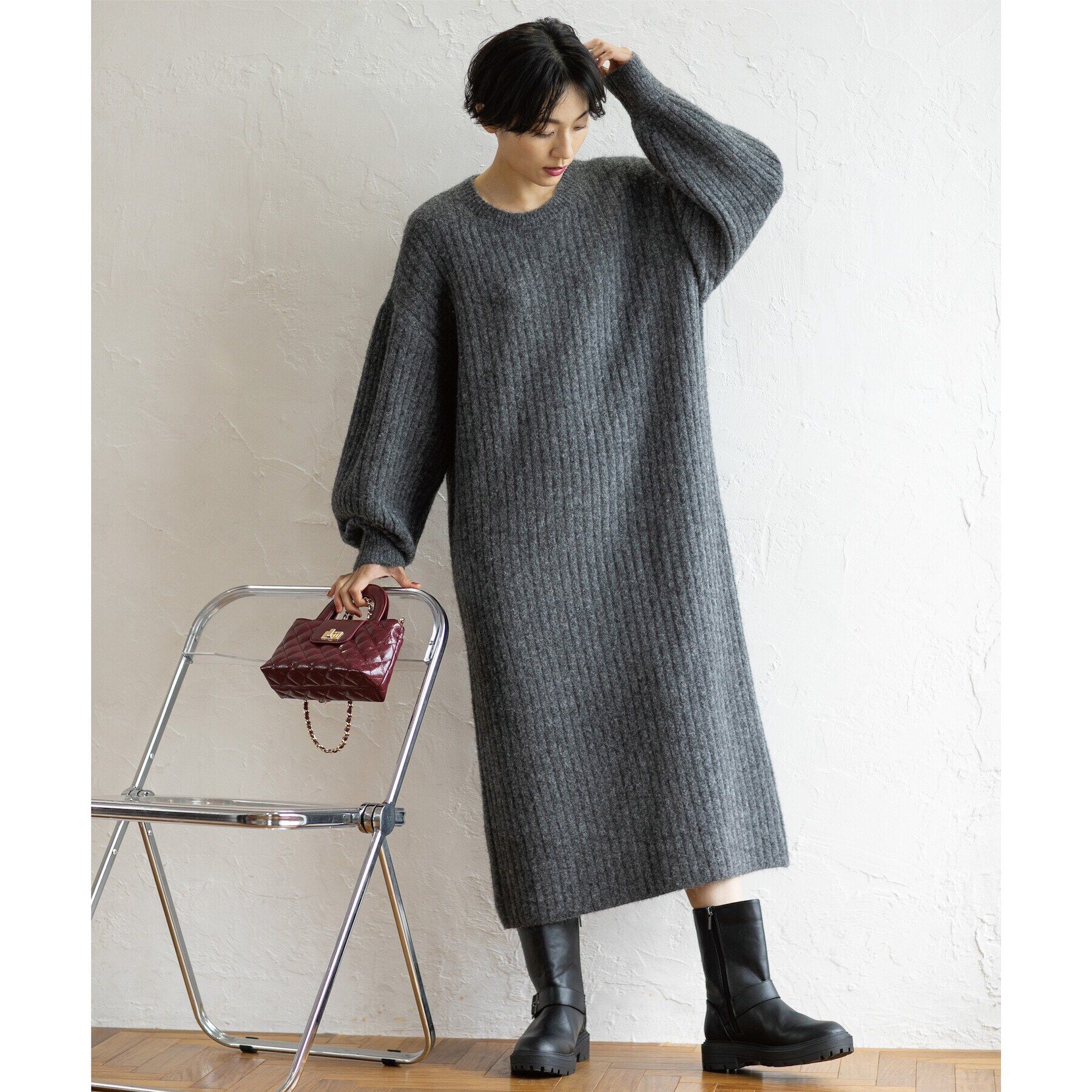 OPAQUE.CLIP「ワイドリブニットワンピース【洗濯機洗い可】」|ワンピース|