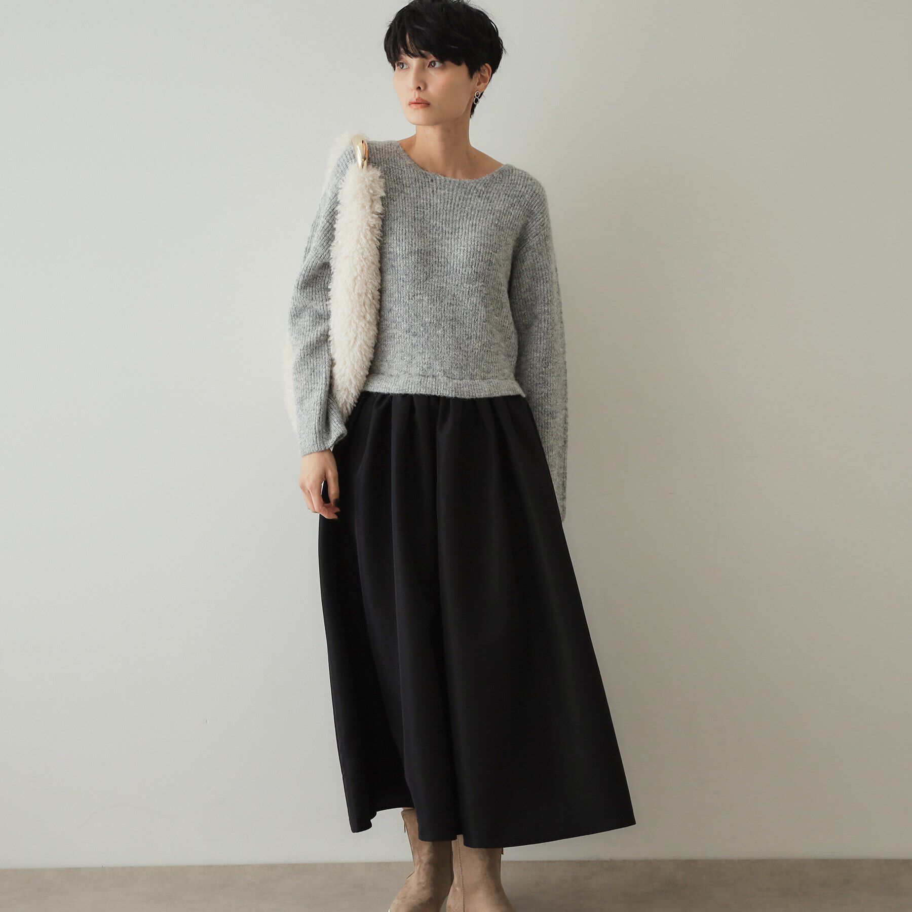 OPAQUE.CLIP「ラメ混ニット&times;フハクドッキングワンピース【洗濯機洗い可】」|ワンピース|