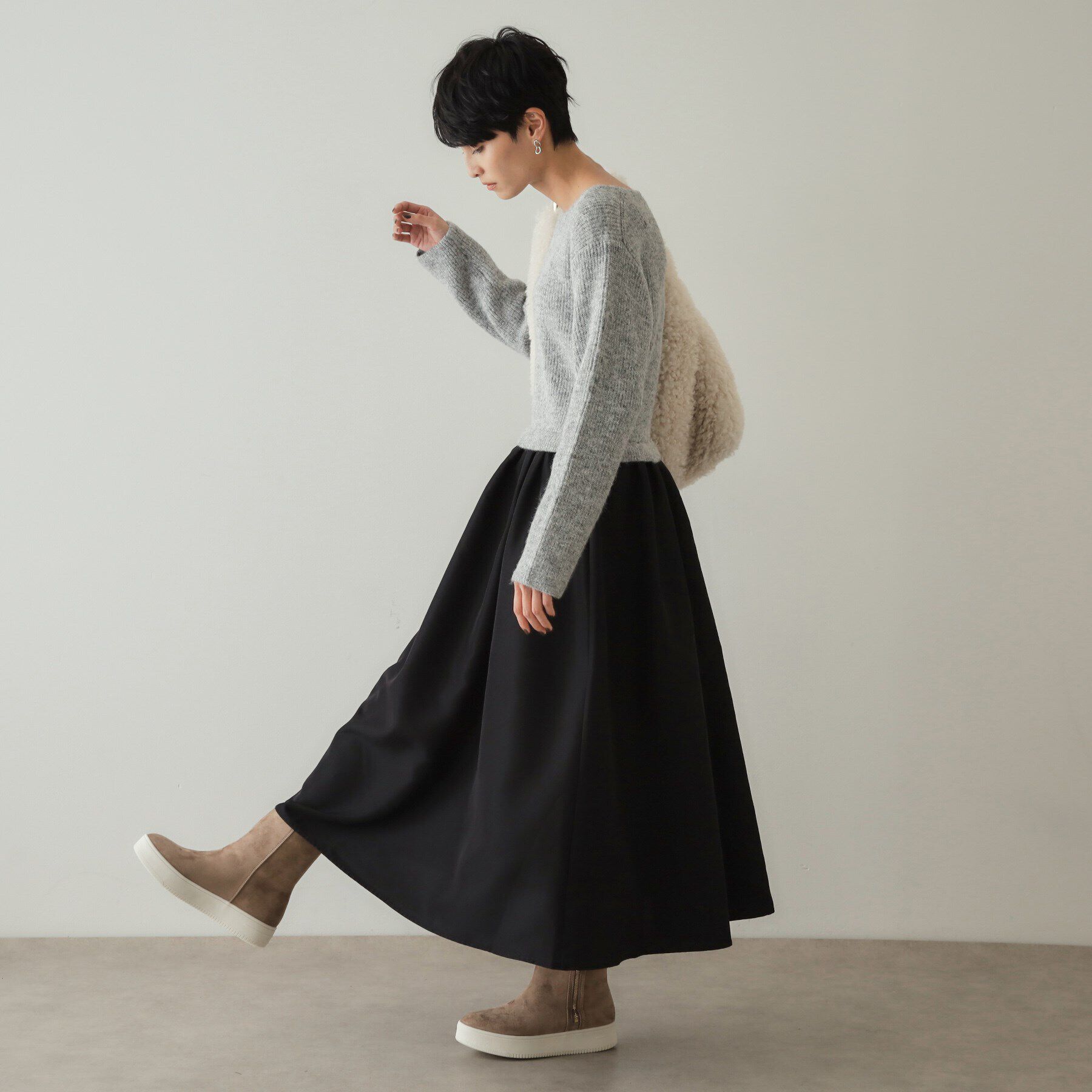 OPAQUE.CLIP「ラメ混ニット&times;フハクドッキングワンピース【洗濯機洗い可】」|ワンピース|