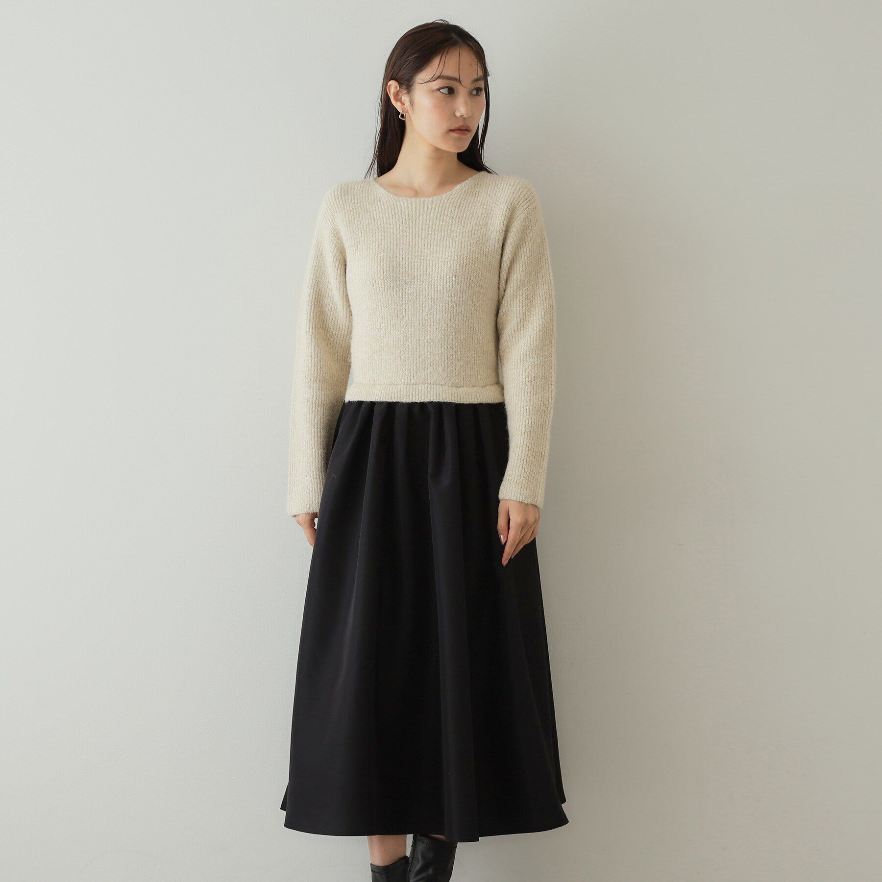 OPAQUE.CLIP「ラメ混ニット&times;フハクドッキングワンピース【洗濯機洗い可】」|ワンピース|