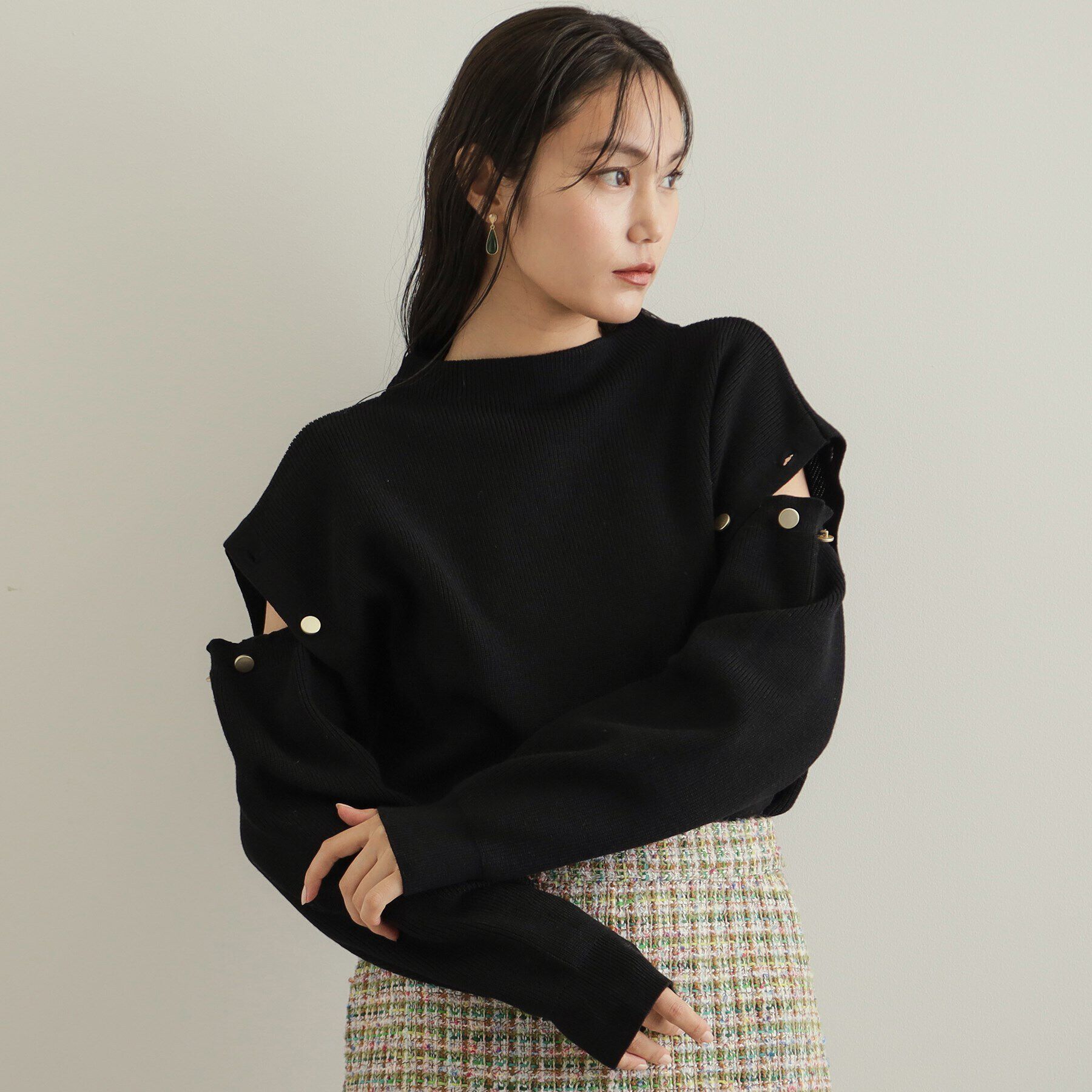 OPAQUE.CLIP「肩ボタンデザインニット【洗濯機洗い可】」|ニット・セーター|