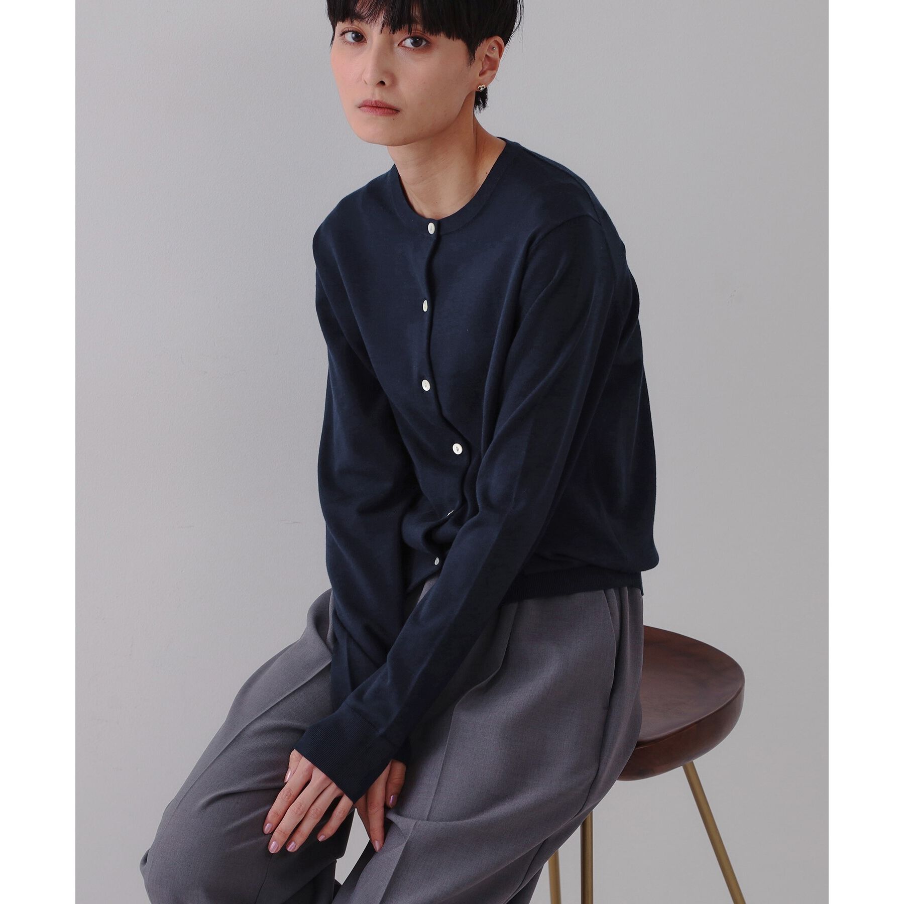 OPAQUE.CLIP「クルーネックニットカーディガン/オーガニックコットン混【UV/洗濯機洗い可】」|カーディガン|