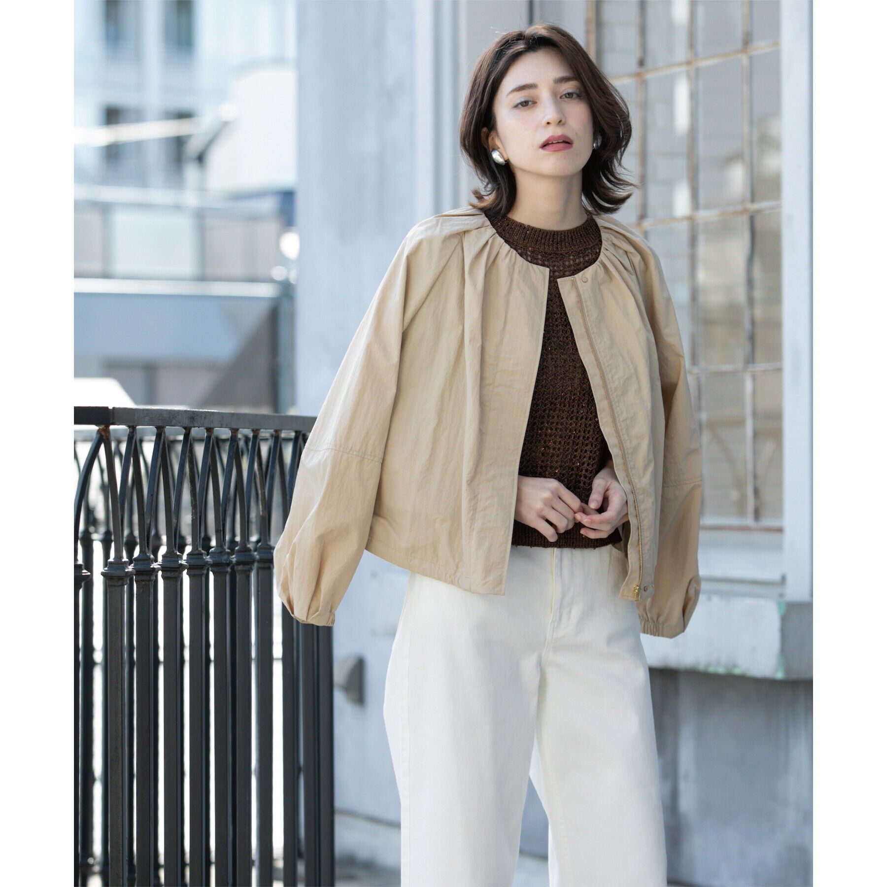 OPAQUE.CLIP「撥水ノーカーラーブルゾン【UV/洗濯機洗い可】」|ノーカラーコート|