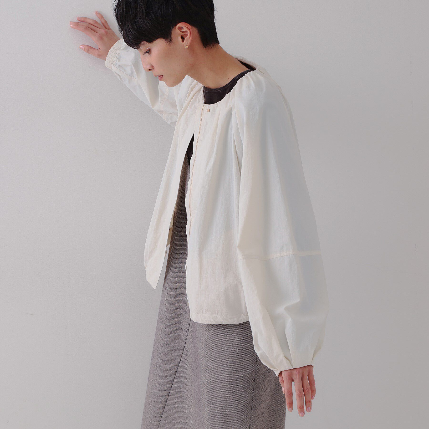 OPAQUE.CLIP「撥水ノーカーラーブルゾン【UV/洗濯機洗い可】」|ノーカラーコート|