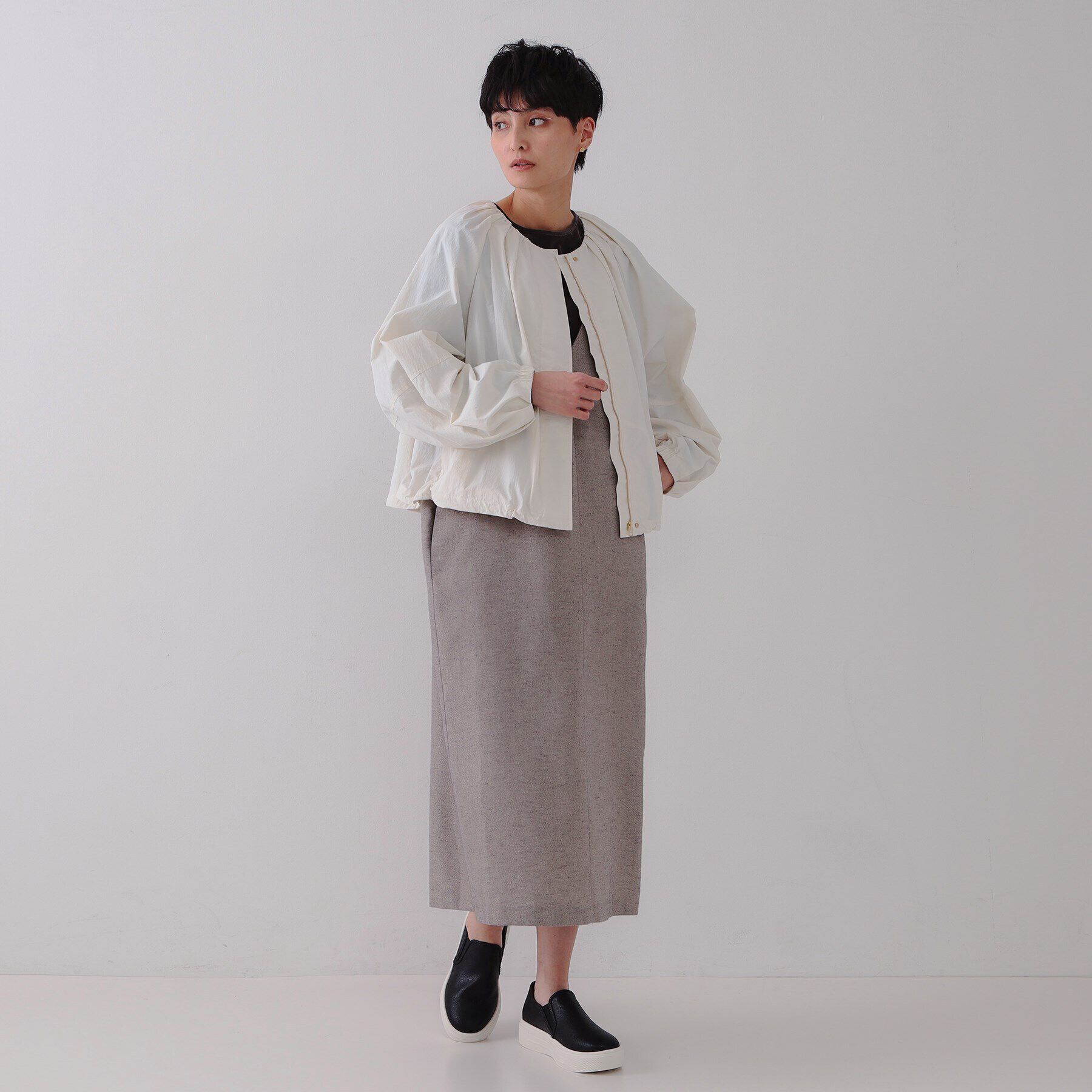 OPAQUE.CLIP「撥水ノーカーラーブルゾン【UV/洗濯機洗い可】」|ノーカラーコート|