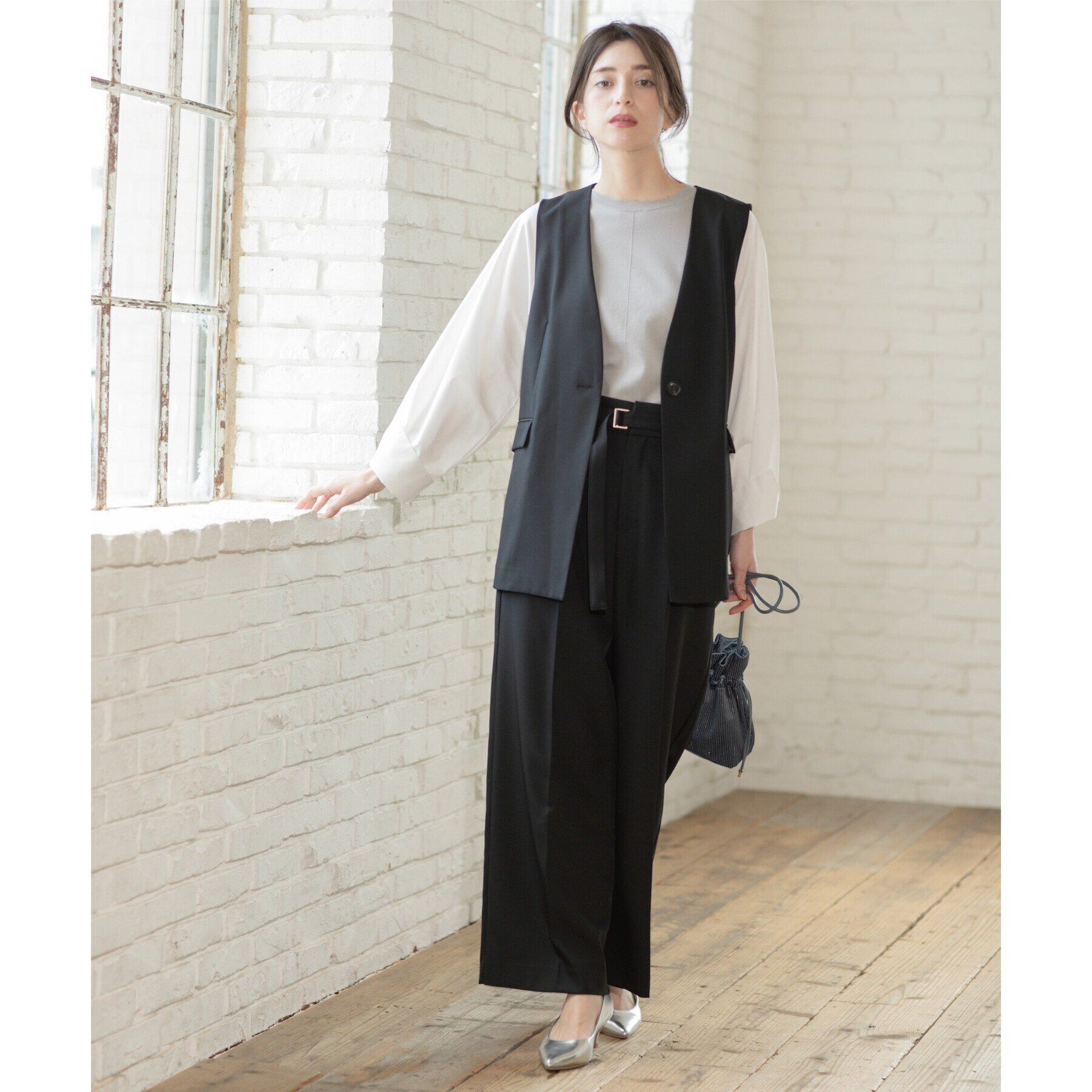 OPAQUE.CLIP「ベルト付きタックワイドパンツ/セットアップ対応【洗濯機洗い可】」|その他|