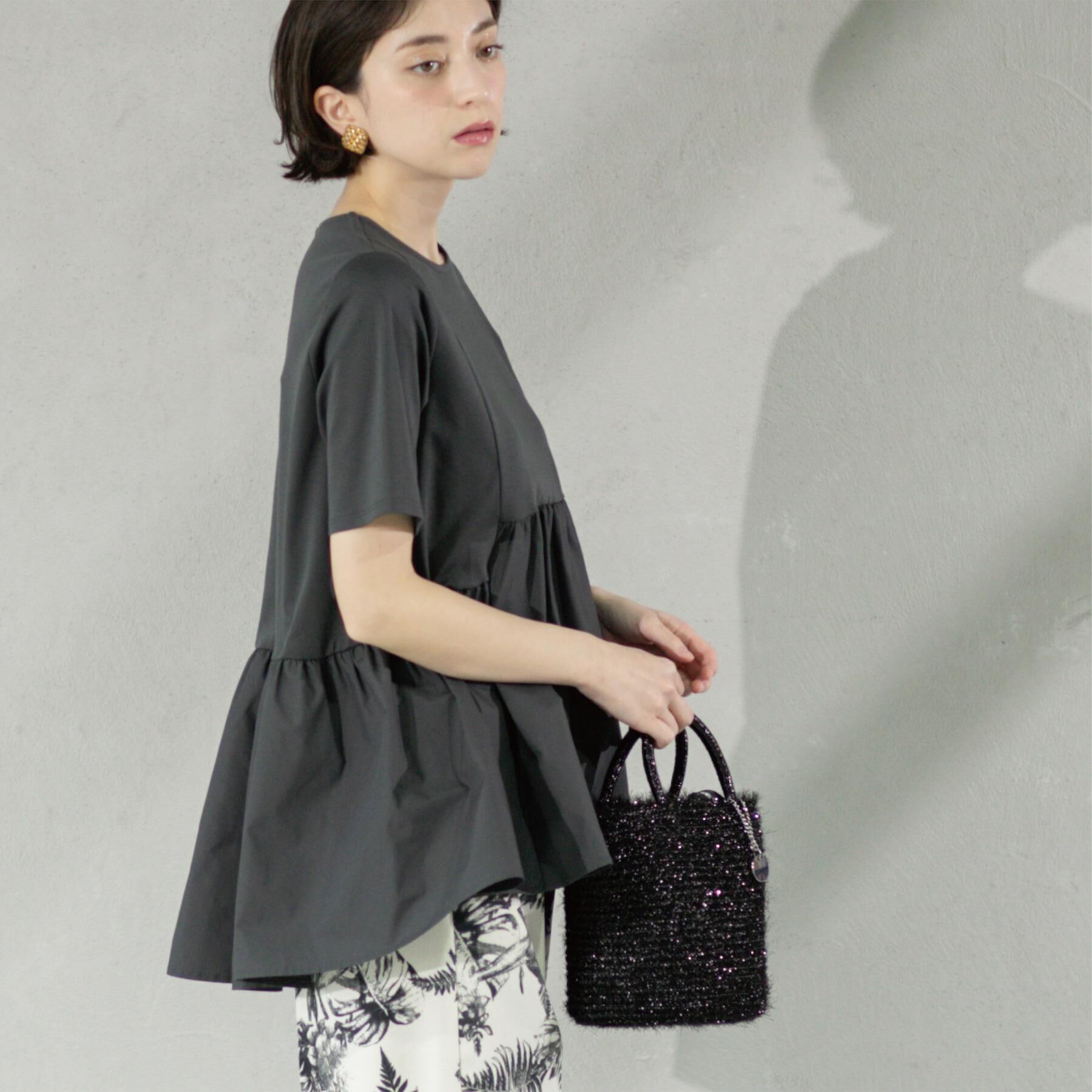 OPAQUE.CLIP「ペプラムドッキングカットソー【洗濯機洗い可】」|Tシャツ・カットソー|チャコールグレー(0