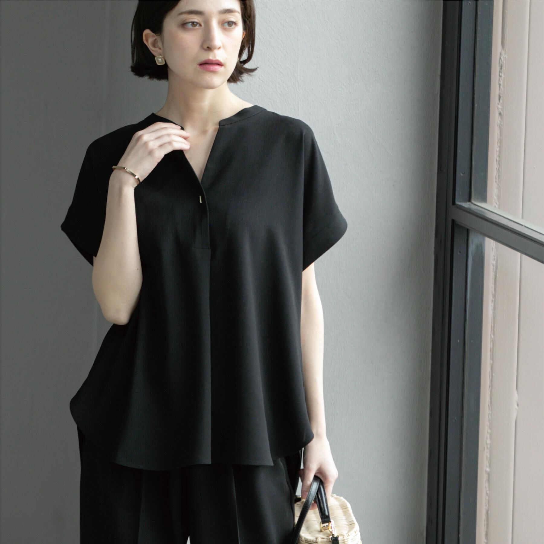 OPAQUE.CLIP「《7色展開/SS-LLサイズ》ストレッチスキッパーブラウス/セットアップ対応【洗濯機洗い可/防シワ】」|シャツ・ブラウス|