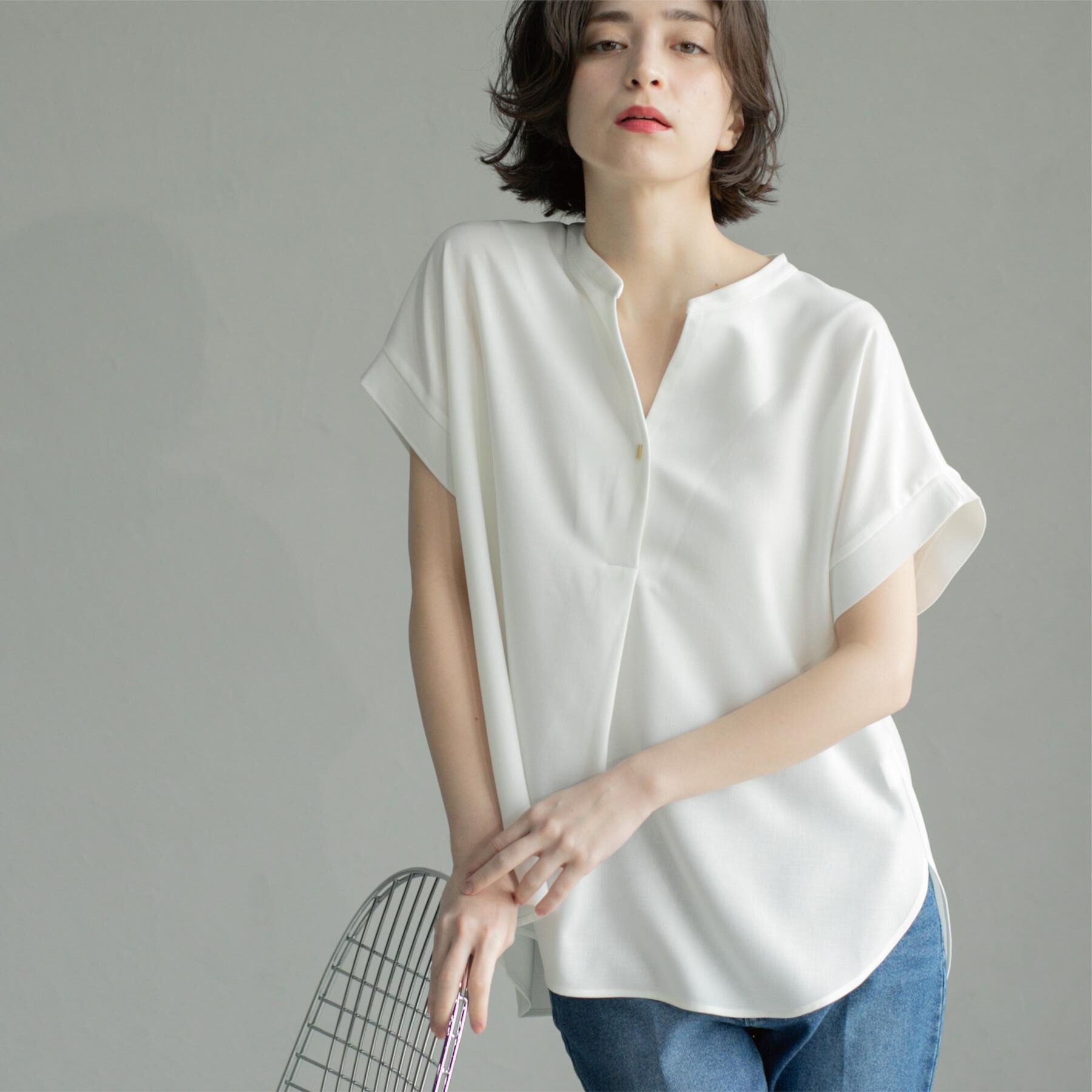 OPAQUE.CLIP「《7色展開/SS-LLサイズ》ストレッチスキッパーブラウス/セットアップ対応【洗濯機洗い可/防シワ】」|シャツ・ブラウス|