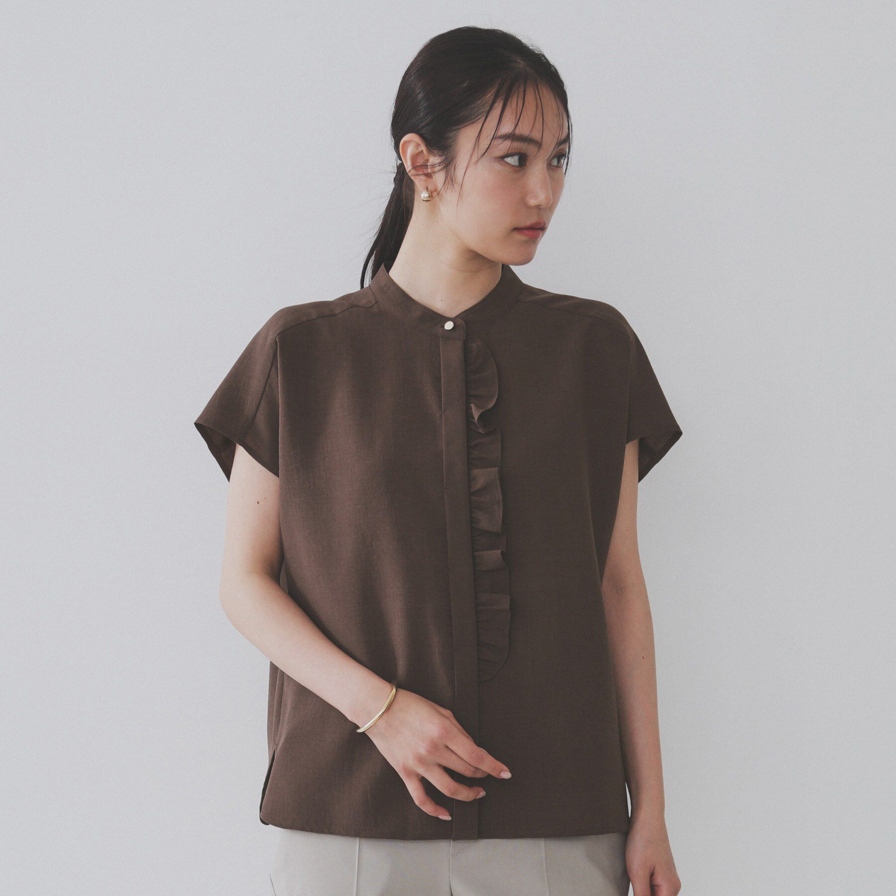 OPAQUE.CLIP「リネンライクフロントフリルブラウス【洗濯機洗い可/吸水速乾/接触冷感】」|シャツ・ブラウス|