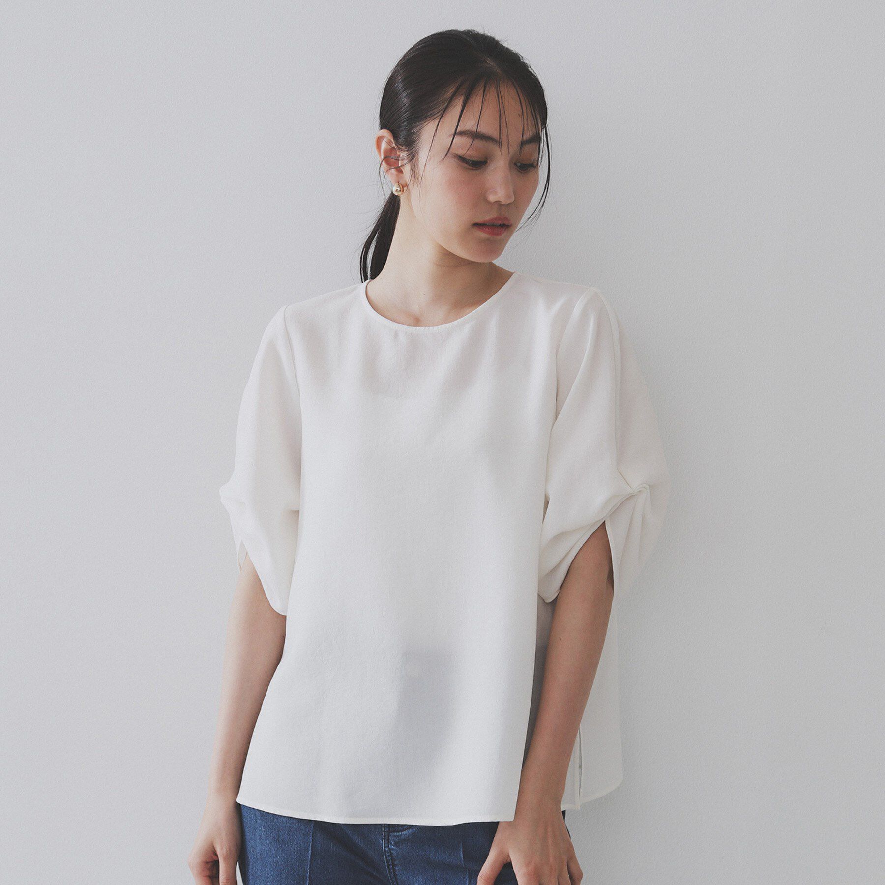 OPAQUE.CLIP「リネンライクタックスリーブブラウス【洗濯機洗い可/吸水速乾/接触冷感】」|シャツ・ブラウス|