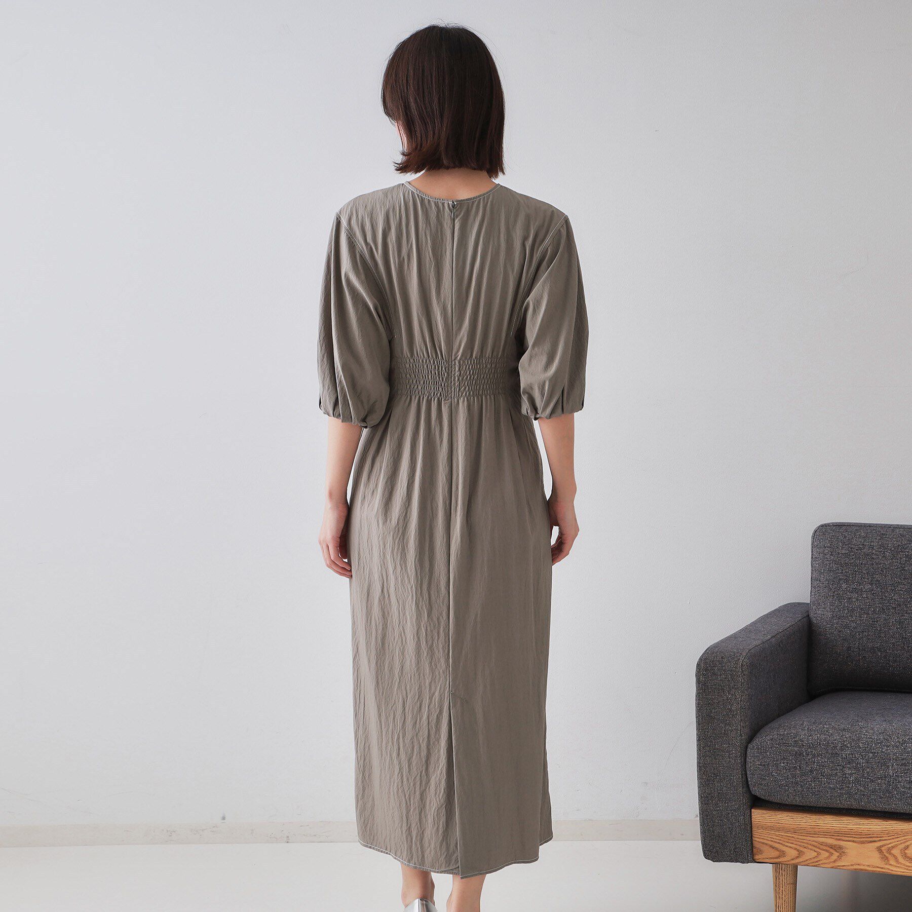 OPAQUE.CLIP「配色ボリュームタックスリーブワンピース【洗濯機洗い可】」|ワンピース|