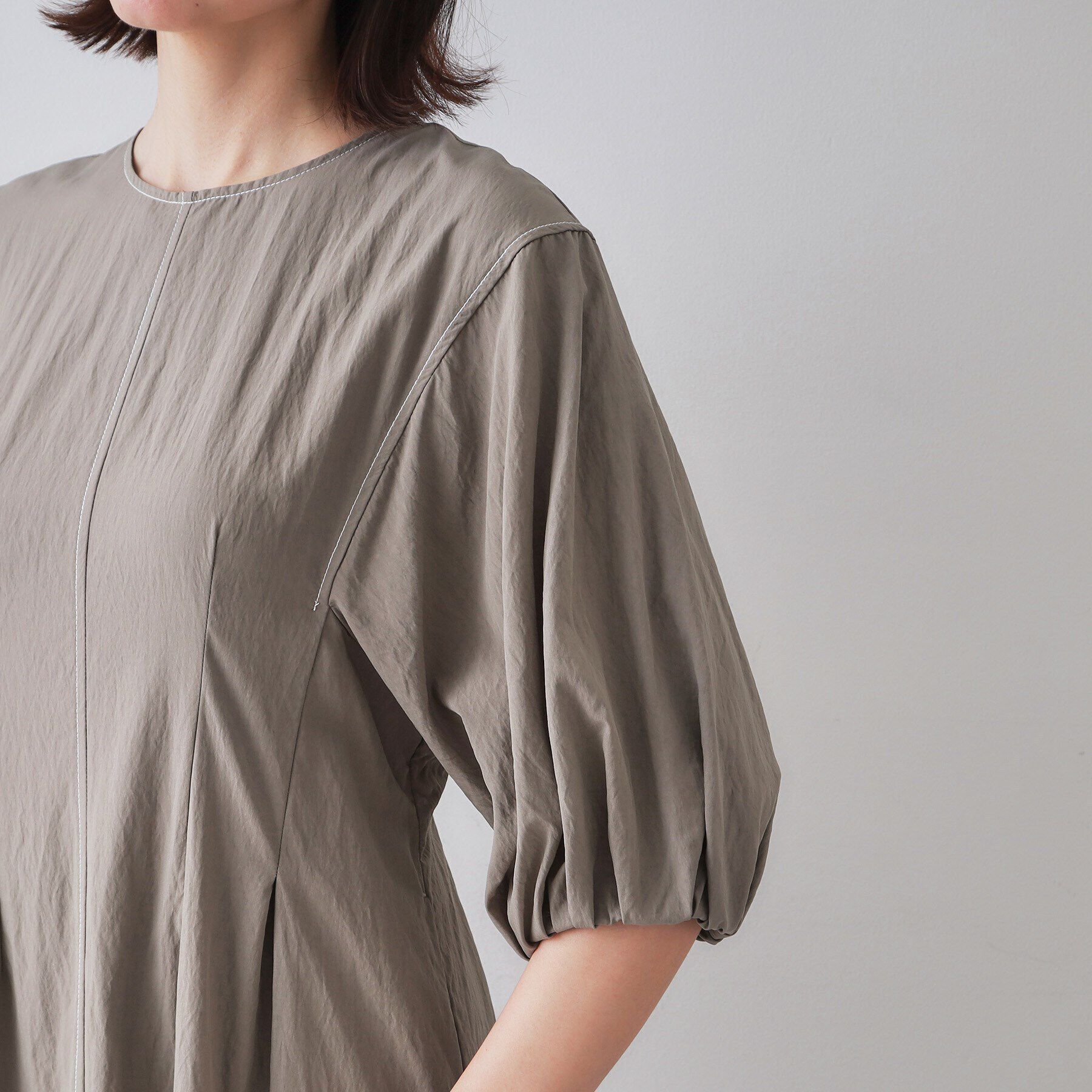 OPAQUE.CLIP「配色ボリュームタックスリーブワンピース【洗濯機洗い可】」|ワンピース|