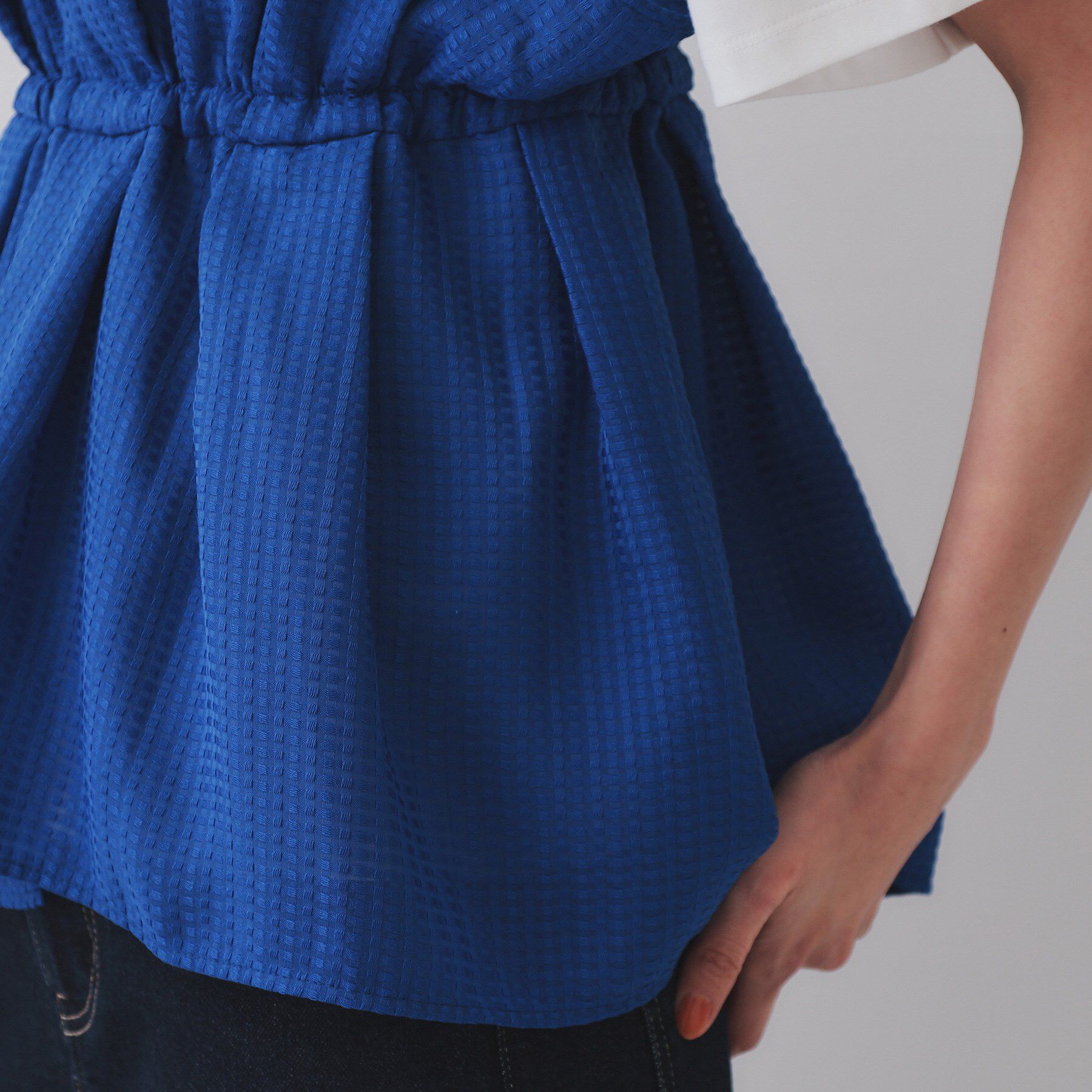 OPAQUE.CLIP「シアーギンガムドッキングペプラムカットソー【洗濯機洗い可】」|Tシャツ・カットソー|