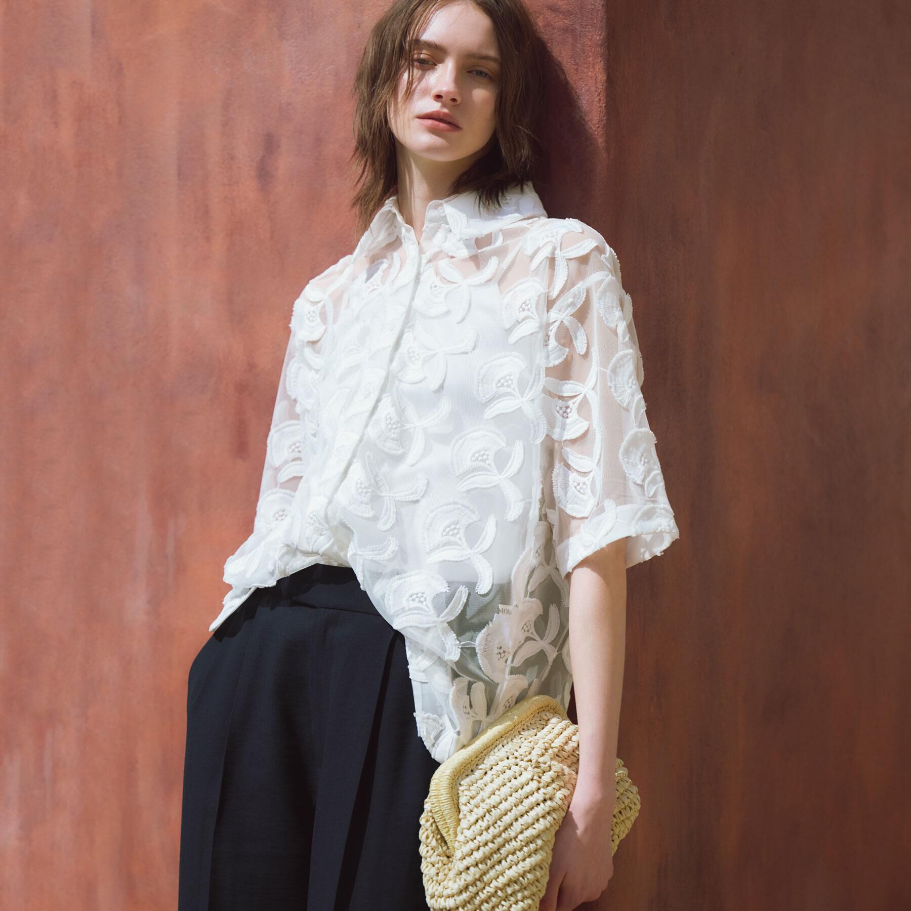 OPAQUE.CLIP「3Dフラワーレースシャツ【洗える】」|シャツ・ブラウス|