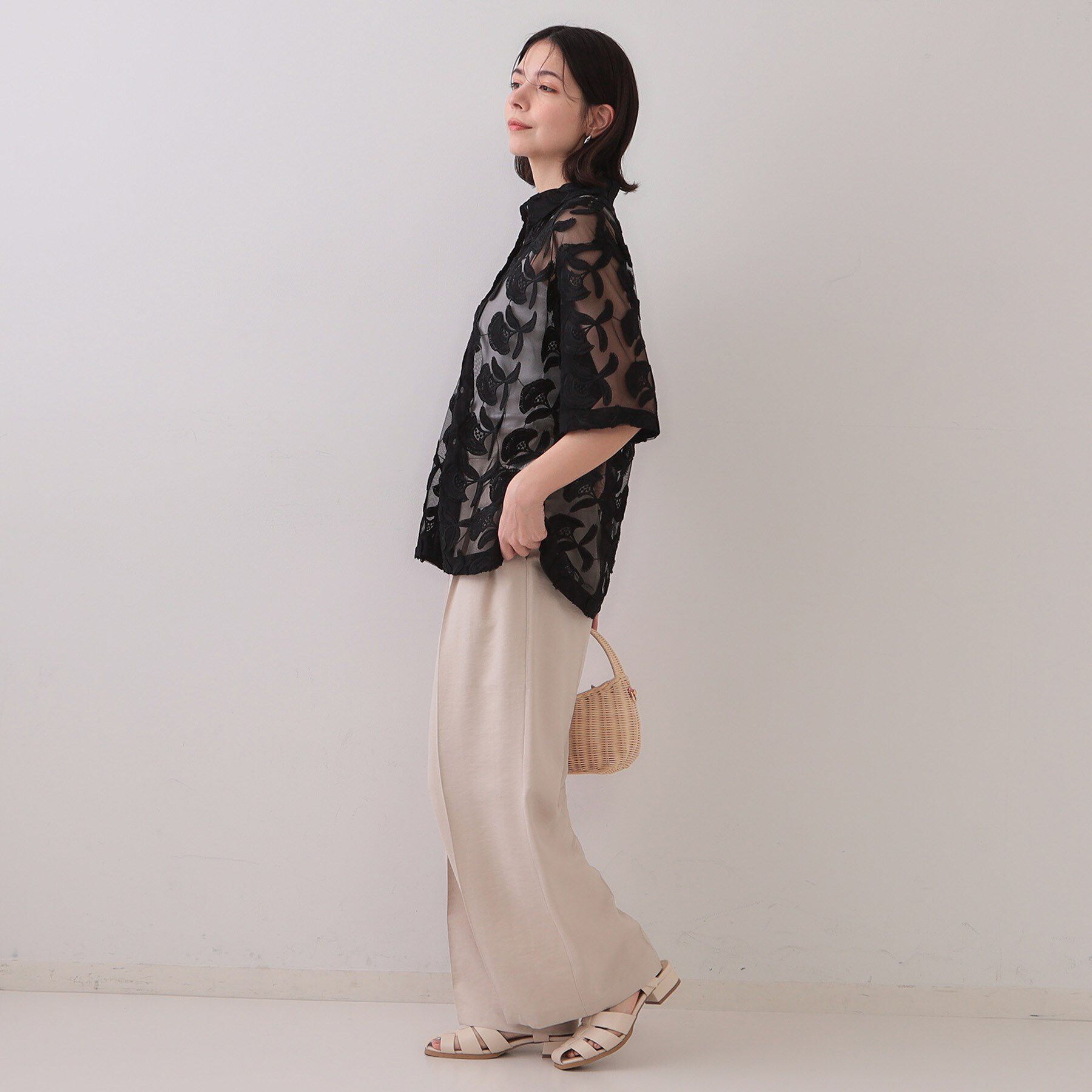 OPAQUE.CLIP「3Dフラワーレースシャツ【洗える】」|シャツ・ブラウス|