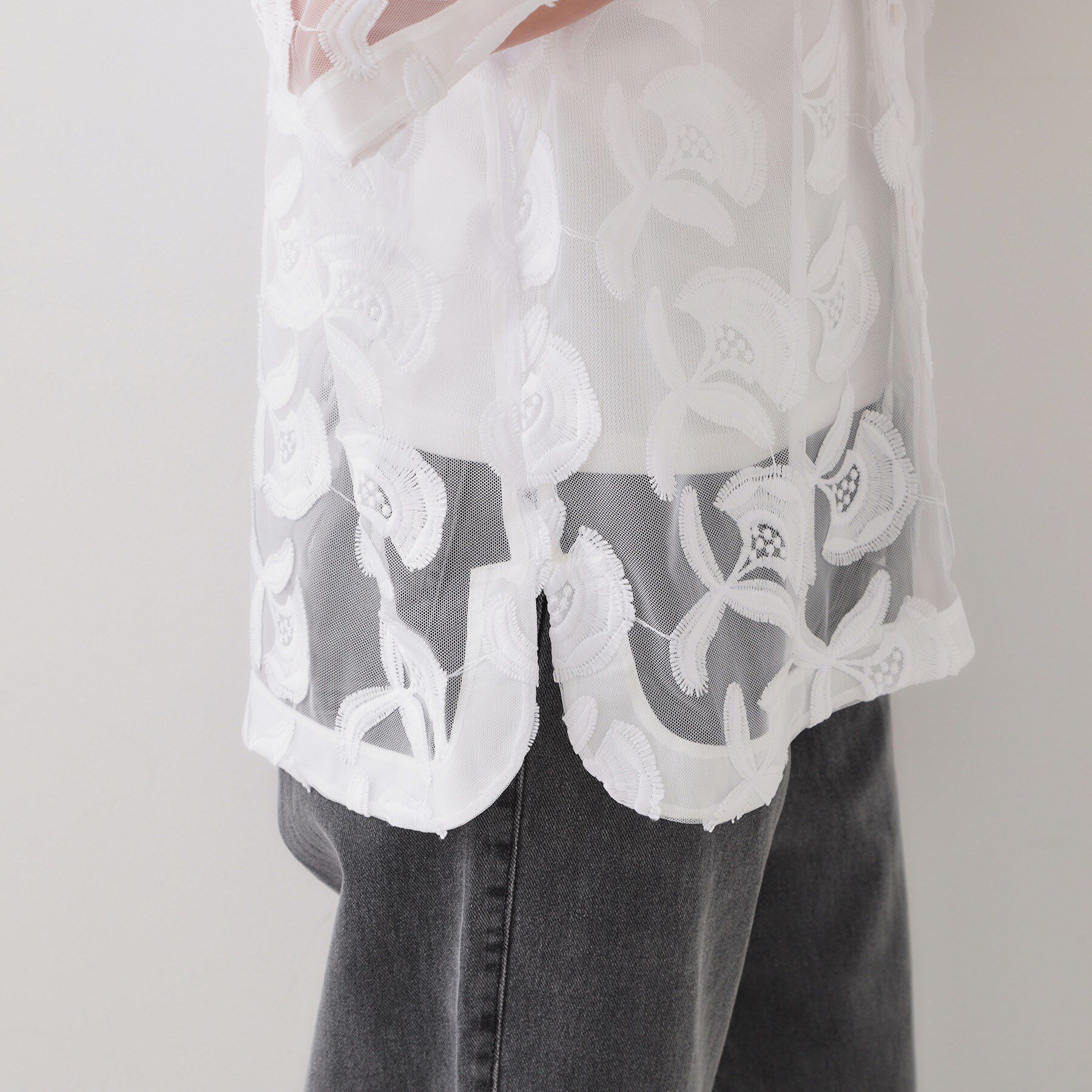 OPAQUE.CLIP「3Dフラワーレースシャツ【洗える】」|シャツ・ブラウス|