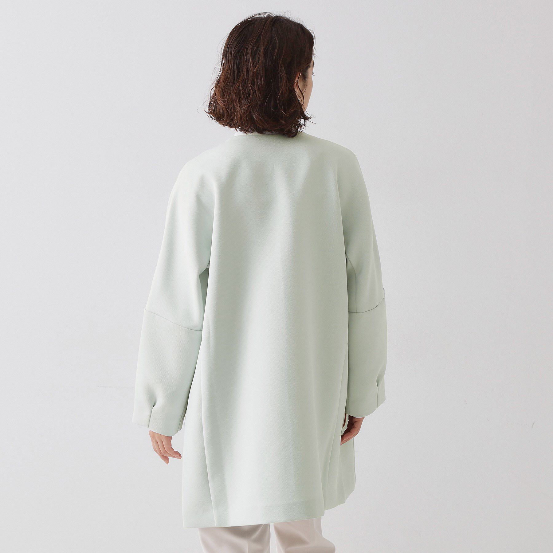 OPAQUE.CLIP「フォルムスリーブミドルコート【洗濯機OK】」|ノーカラーコート|