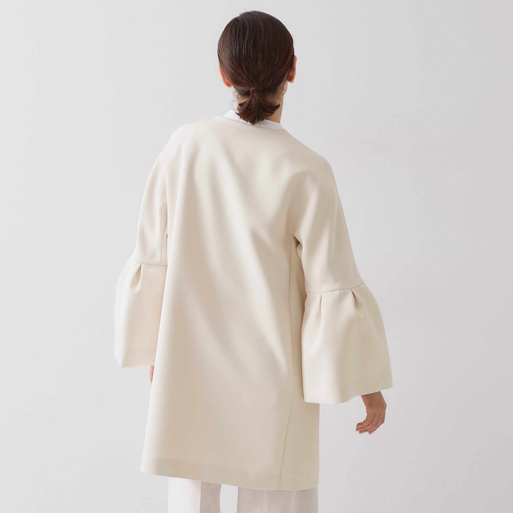 OPAQUE.CLIP「フレアスリーブミドルコート【洗濯機OK】」|ノーカラーコート|