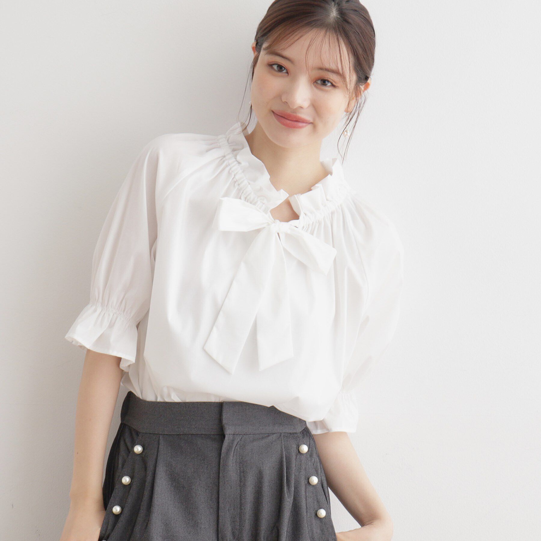 Couture broach「ギャザーフリルリボンタイ」|シャツ・ブラウス|