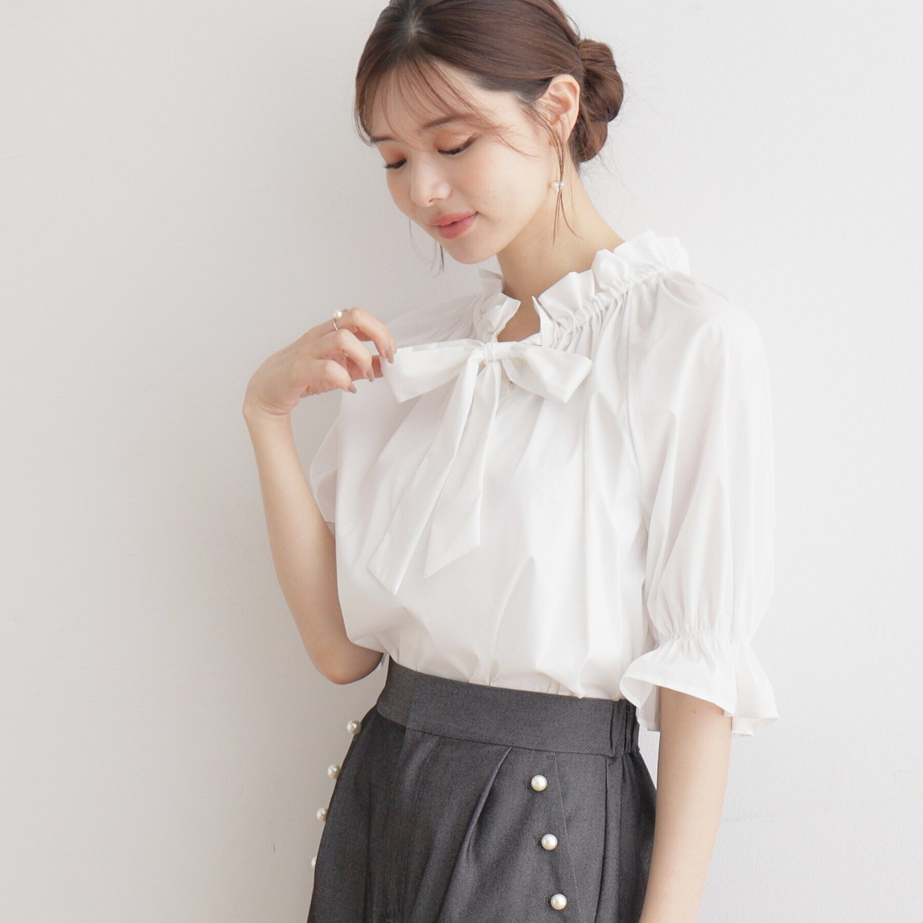 Couture broach「ギャザーフリルリボンタイ」|シャツ・ブラウス|