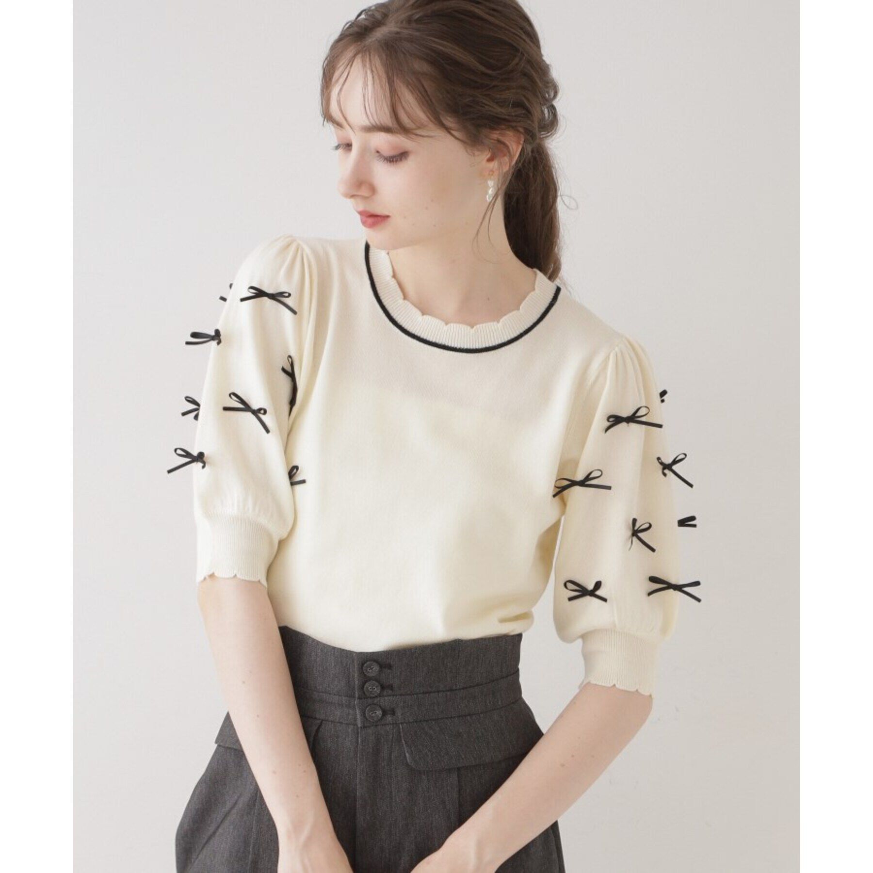 Couture broach「【リボン好き必見・二の腕カバー】リボン袖ニット」|ニット・セーター|