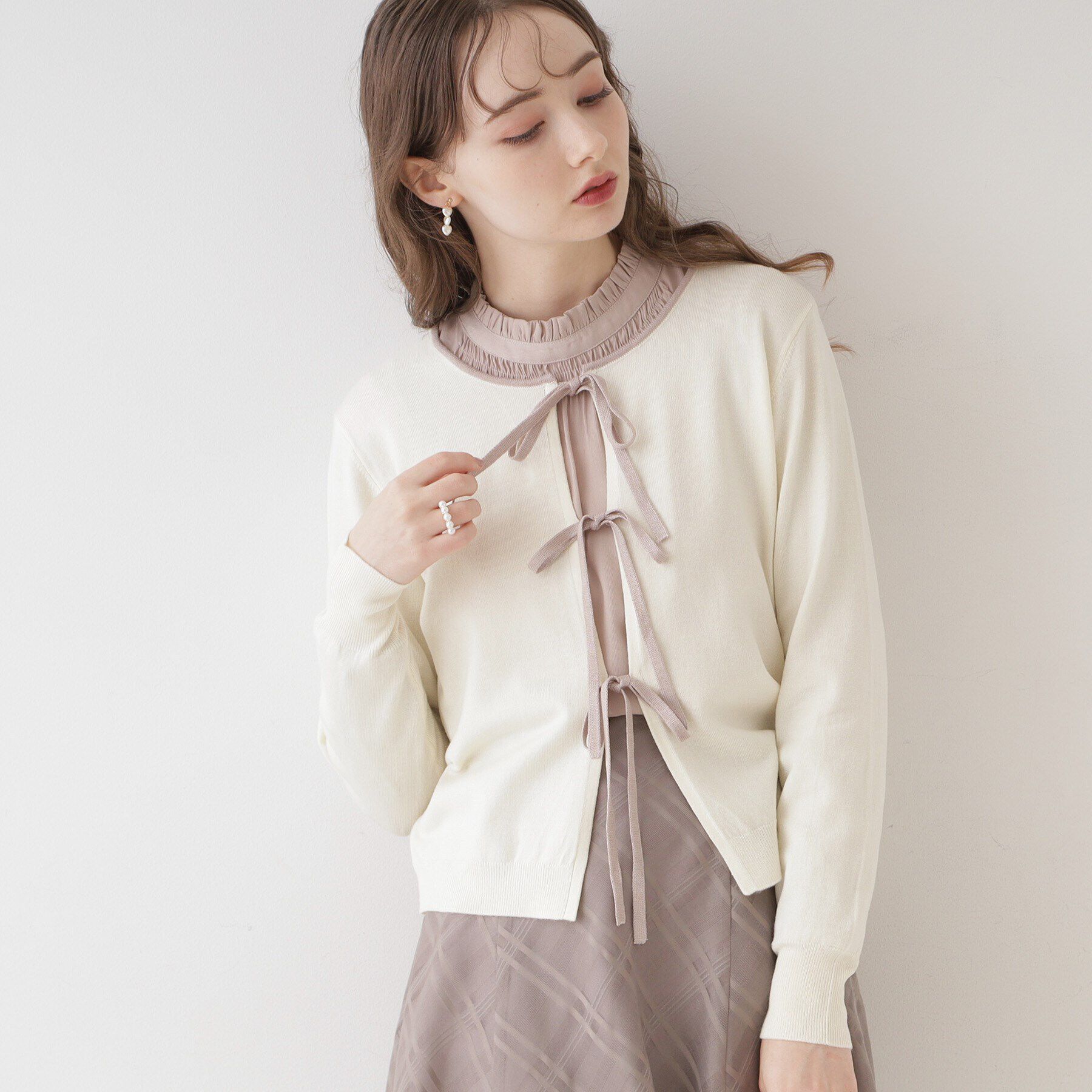 Couture broach「【前後2WAYで楽しめる】配色リボン カーディトップス」|カーディガン|ｱｲﾎﾞﾘｰ(004)