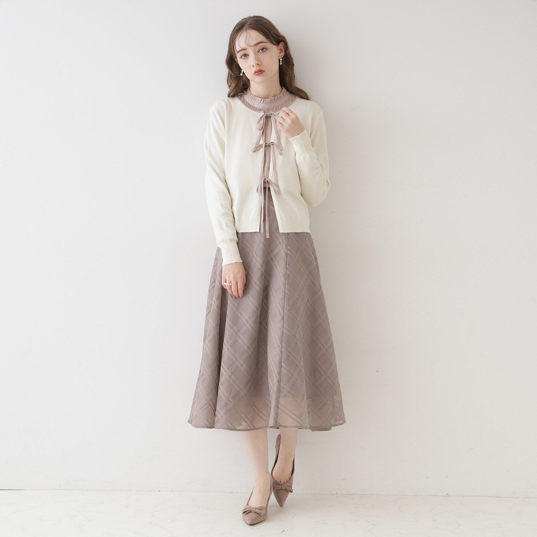 Couture broach「【前後2WAYで楽しめる】配色リボン カーディトップス」|カーディガン|