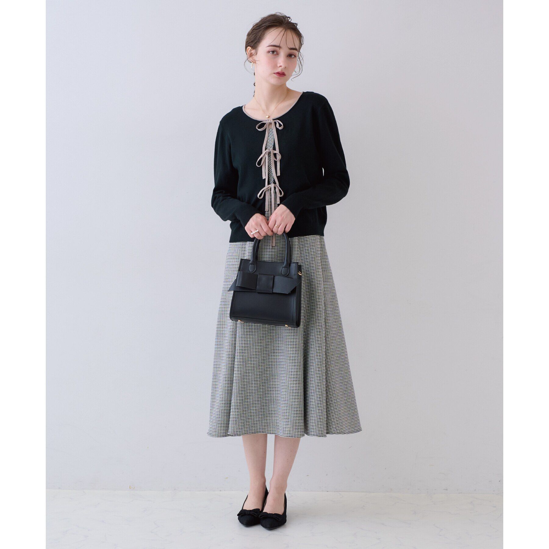 Couture broach「【前後2WAYで楽しめる】配色リボン カーディトップス」|カーディガン|