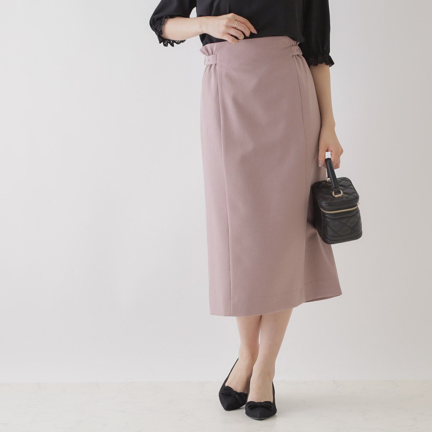 Couture broach「【縦ラインでほっそり見え】Iライン脇ベルトスカート」|スカート|