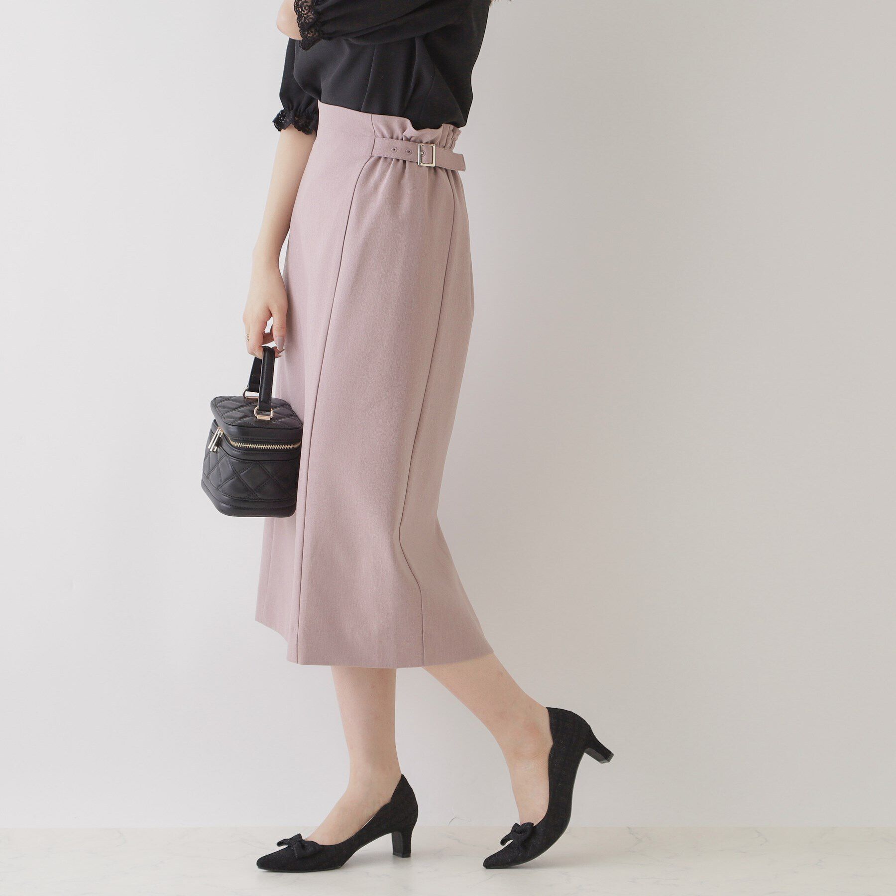 Couture broach「【縦ラインでほっそり見え】Iライン脇ベルトスカート」|スカート|