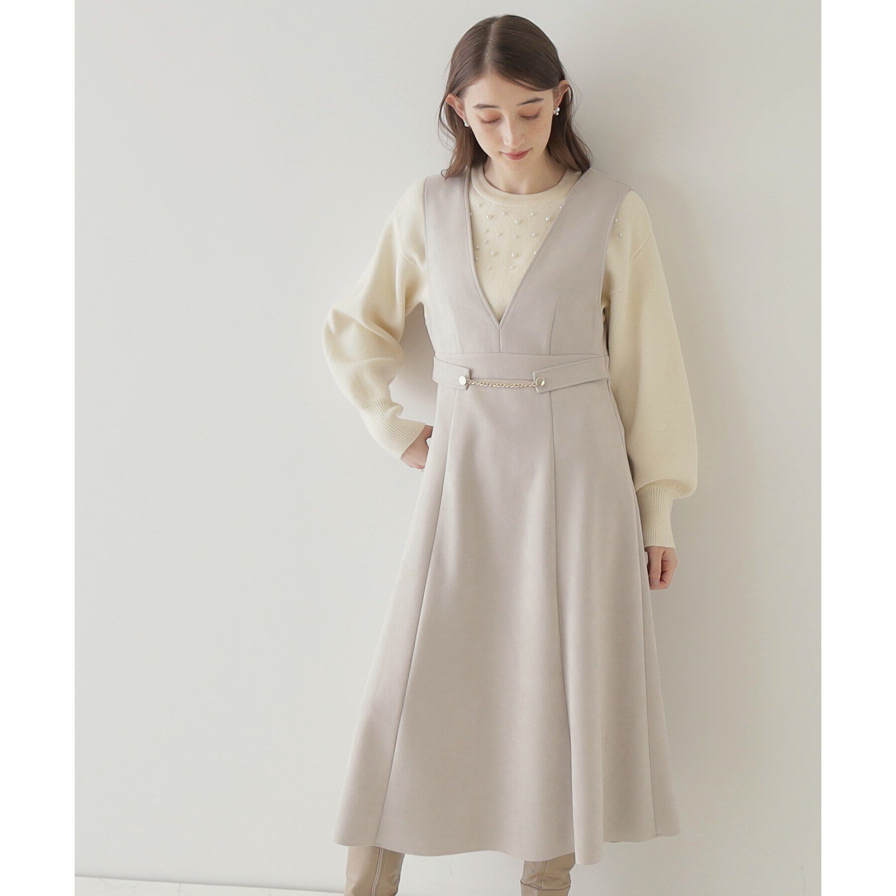 Couture broach「【大人レディな華やぎジャンスカ】スエード調ダンボールデザインジャンスカ」|ワンピース|