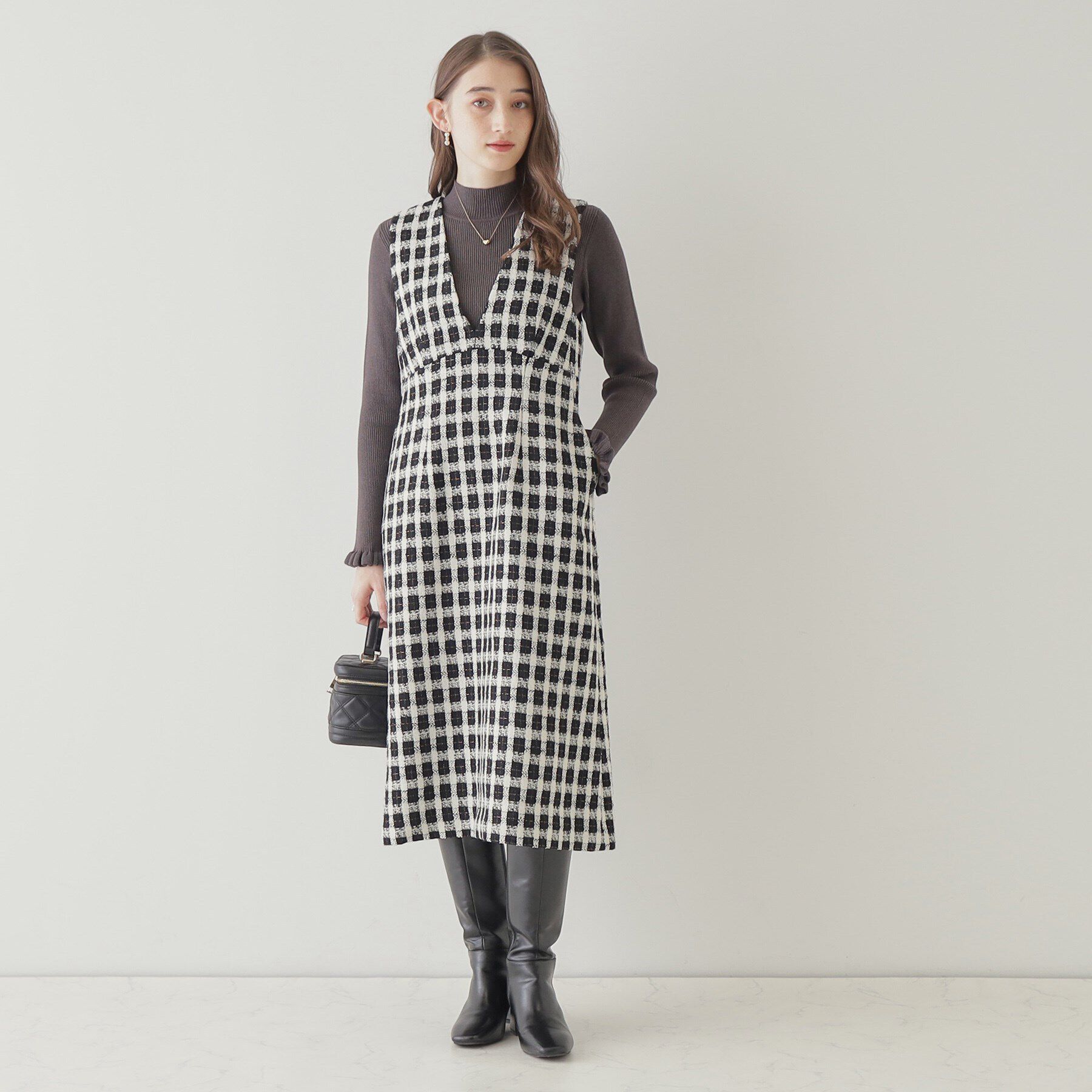 Couture broach「【オトナ女子のキレイめジャンスカ】モールチェックツイードジャンスカ」|ワンピース|
