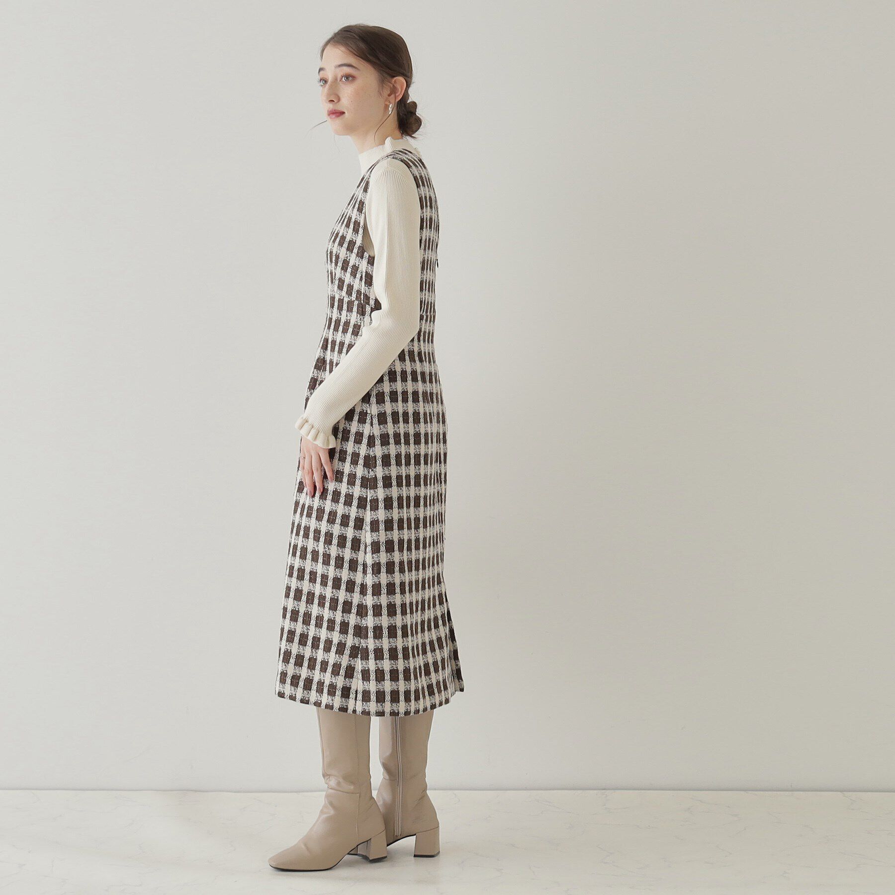Couture broach「【オトナ女子のキレイめジャンスカ】モールチェックツイードジャンスカ」|ワンピース|