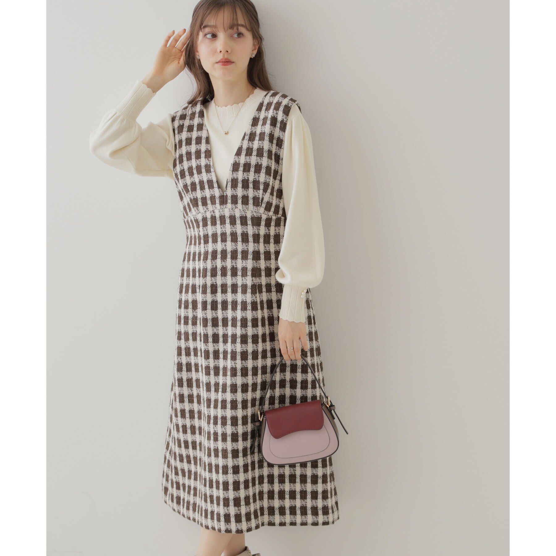 Couture broach「【オトナ女子のキレイめジャンスカ】モールチェックツイードジャンスカ」|ワンピース|