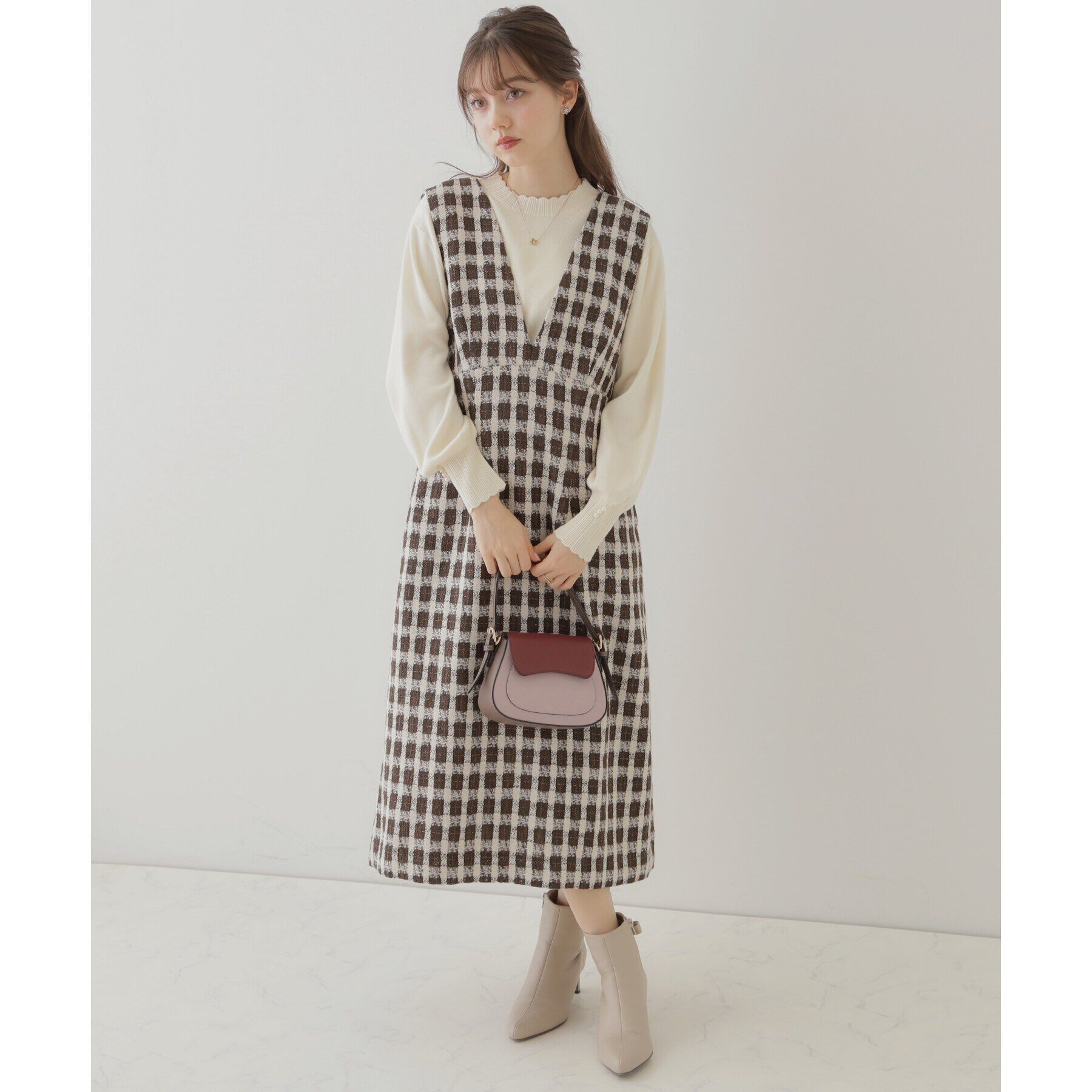 Couture broach「【オトナ女子のキレイめジャンスカ】モールチェックツイードジャンスカ」|ワンピース|