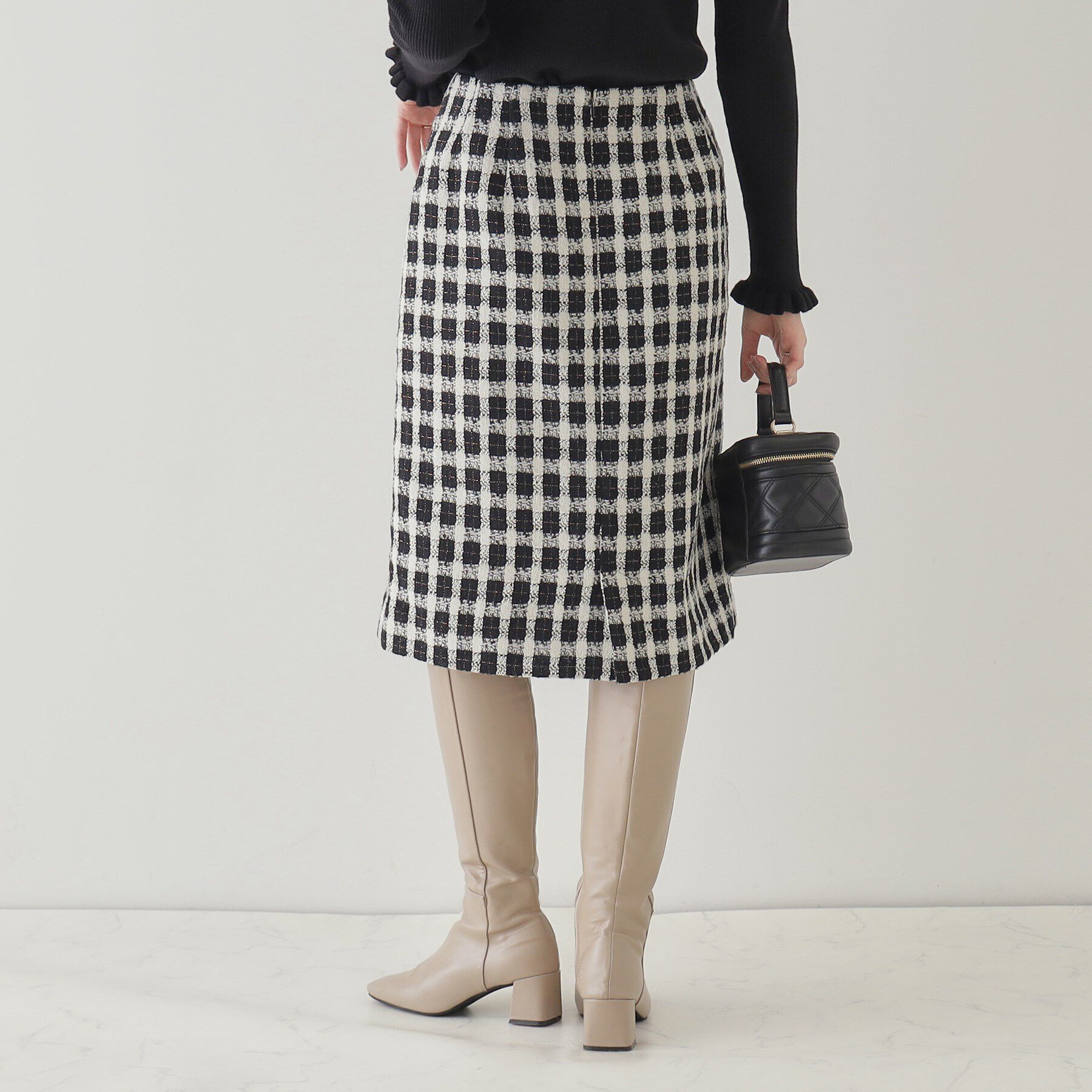 Couture broach「【オトナ女子の垢抜け膝丈スカート】モールチェックツイードナロースカート」|スカート|