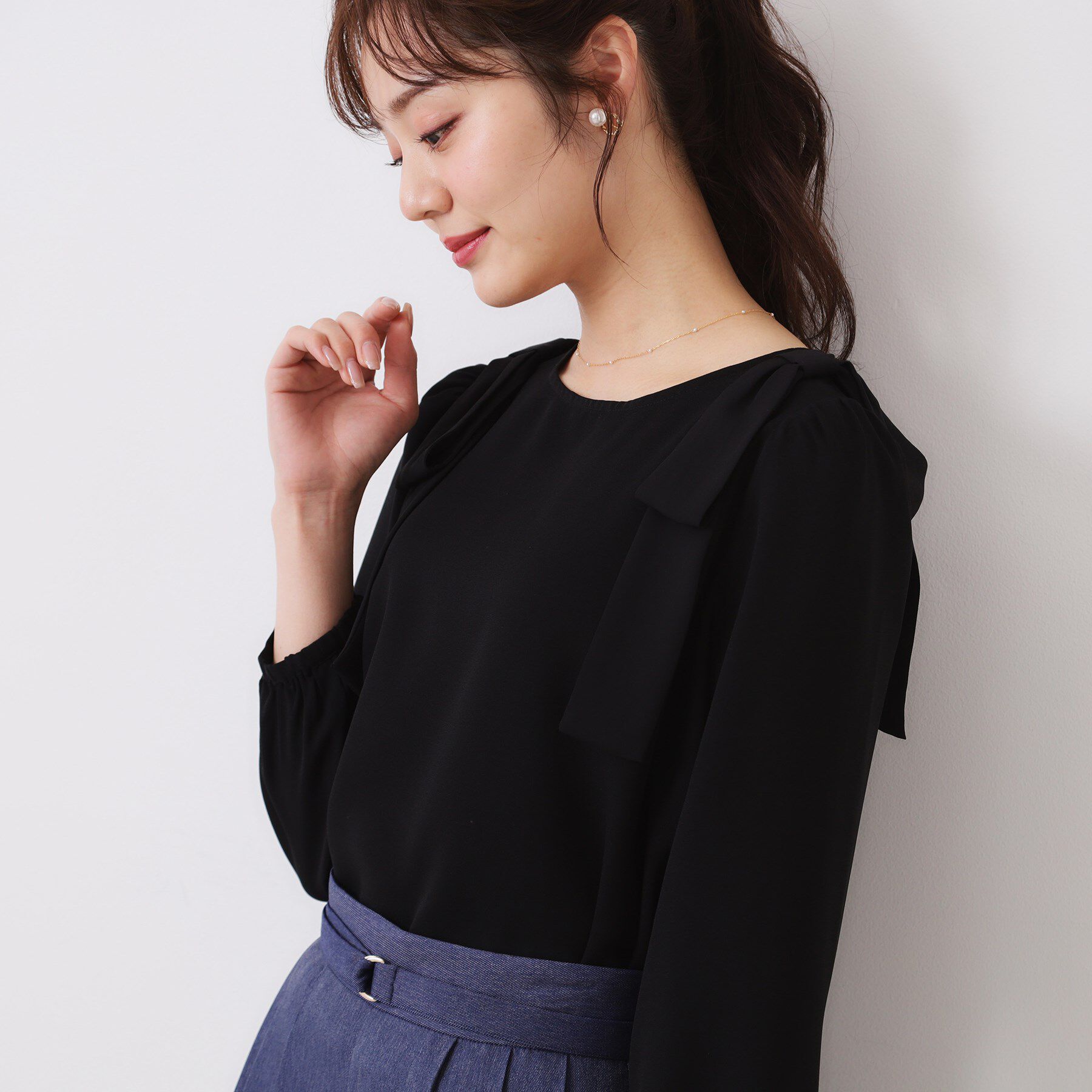 Couture broach「【フェミニン・通勤】肩リボンシフォンブラウス」|シャツ・ブラウス|