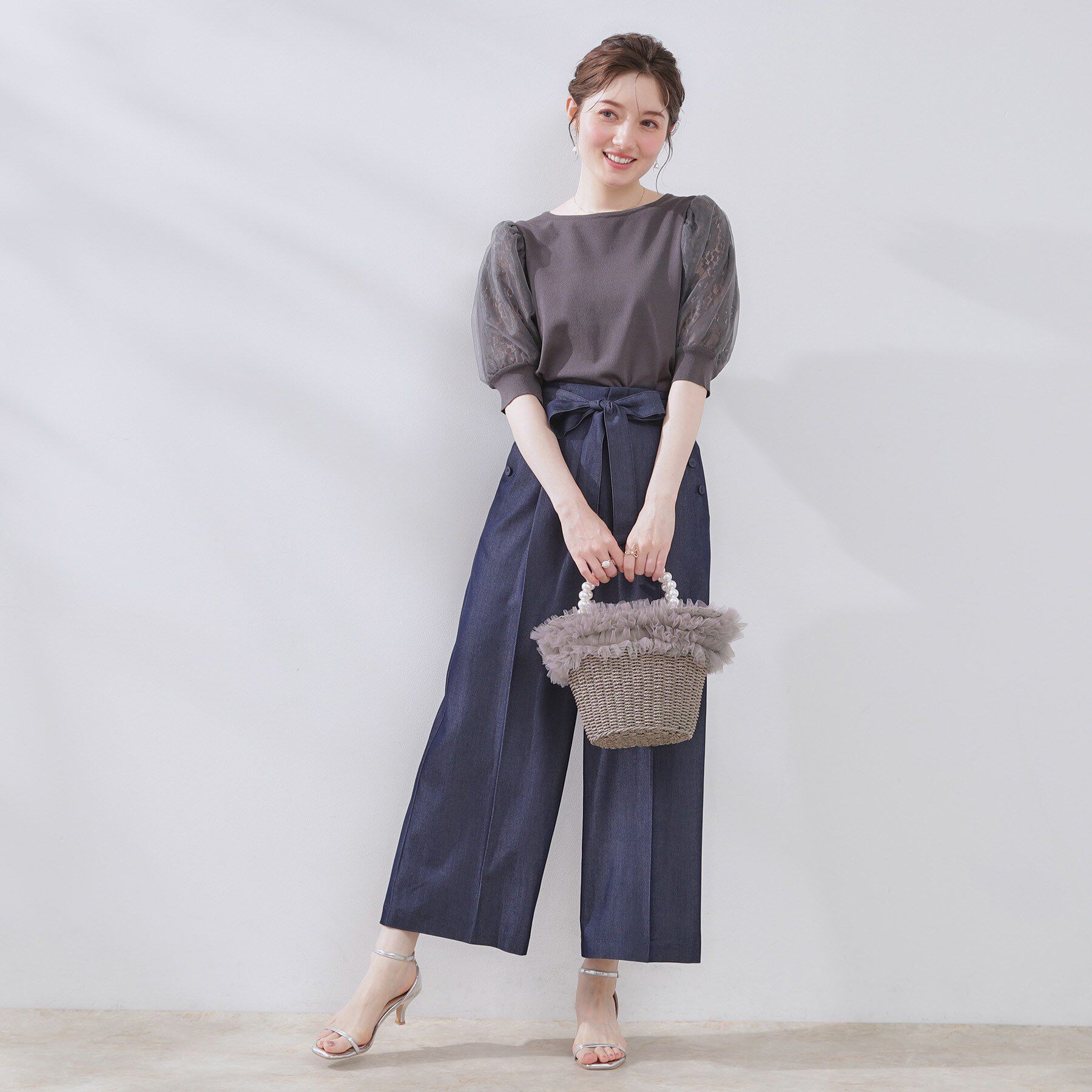 Couture broach「フリルデザインパール調ハンドルカゴバッグ」|ハンドバッグ|