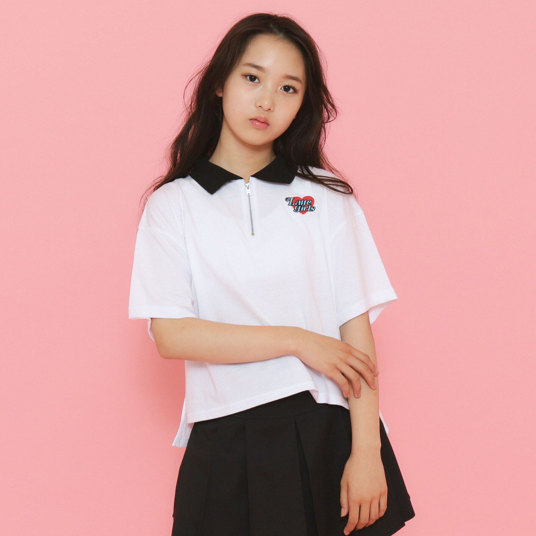 PINK-latte「ポロ衿ハーフジップTシャツ」|Tシャツ・カットソー|