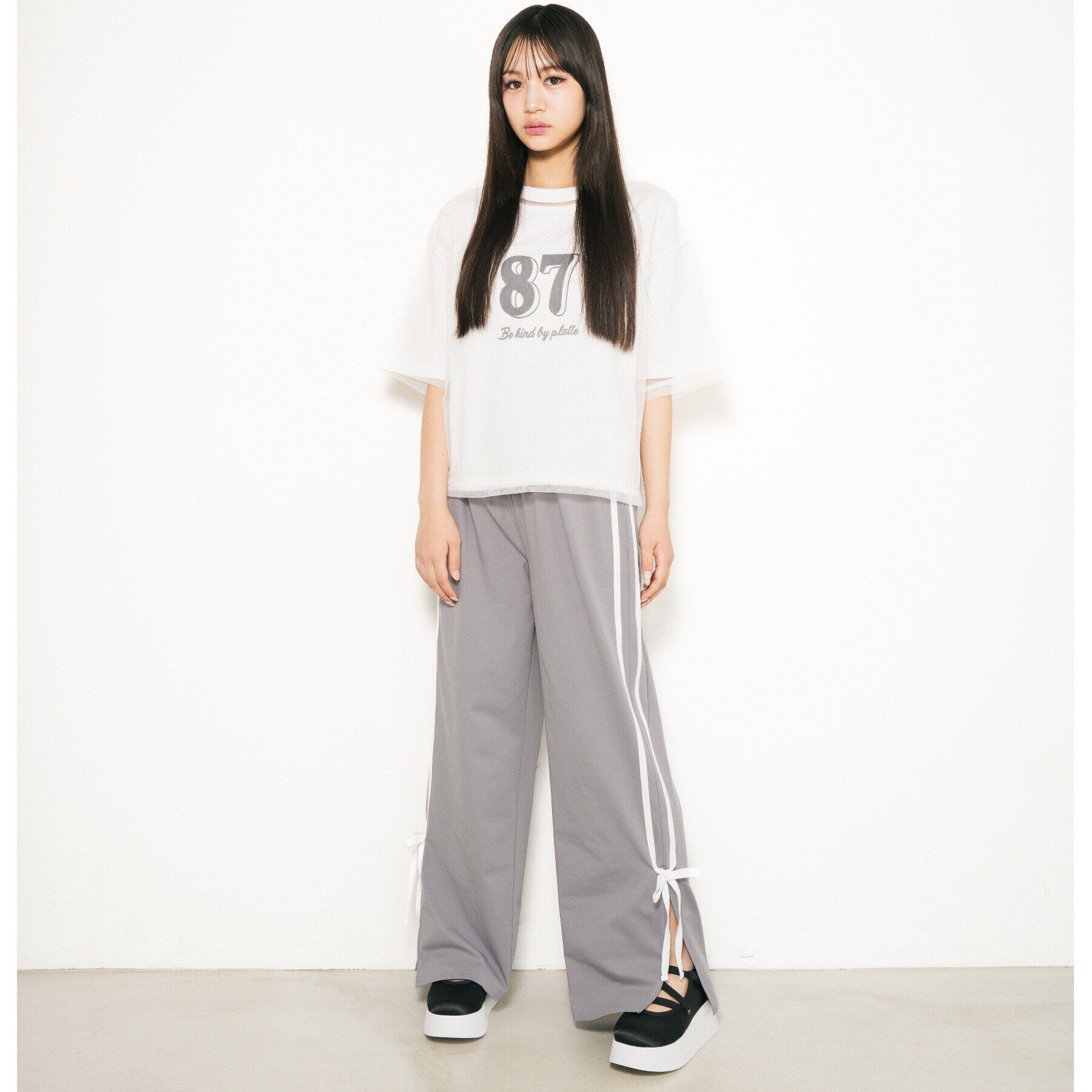 PINK-latte「【130cmあり】サイドラインリボントラックパンツ」|その他|