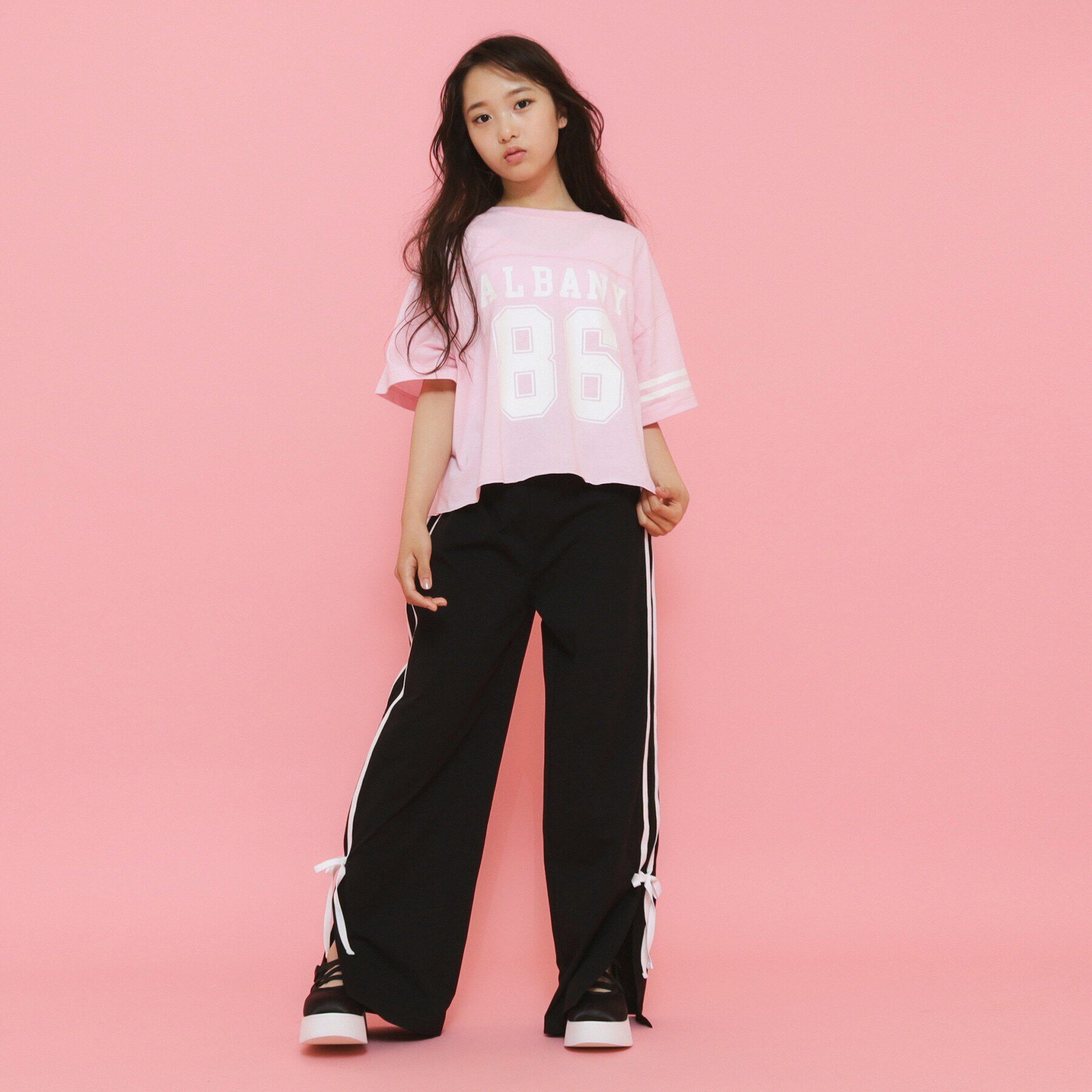 PINK-latte「【130cmあり】サイドラインリボントラックパンツ」|その他|