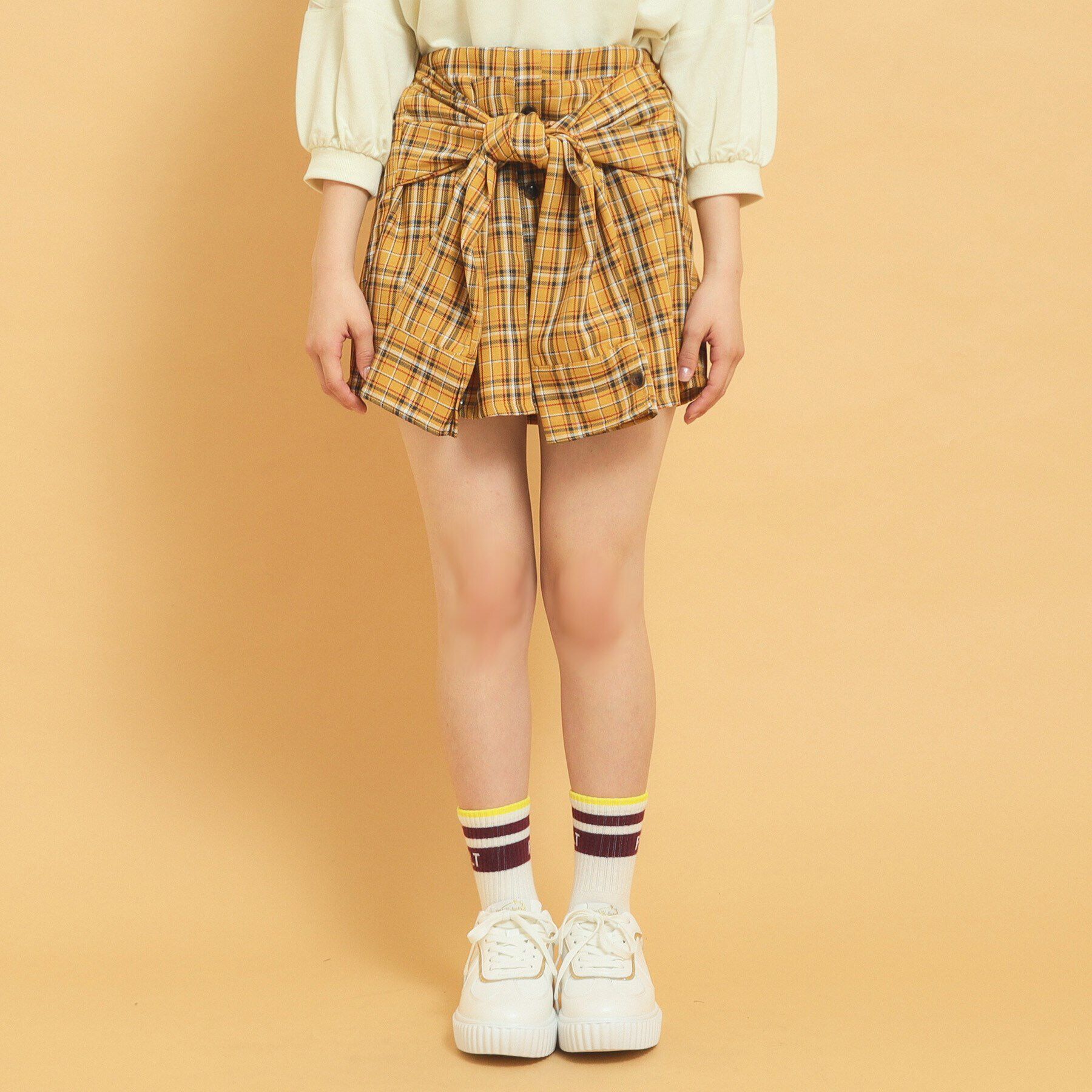 PINK-latte「【インナー付き】腰巻きネルシャツ風スカート」|スカート|