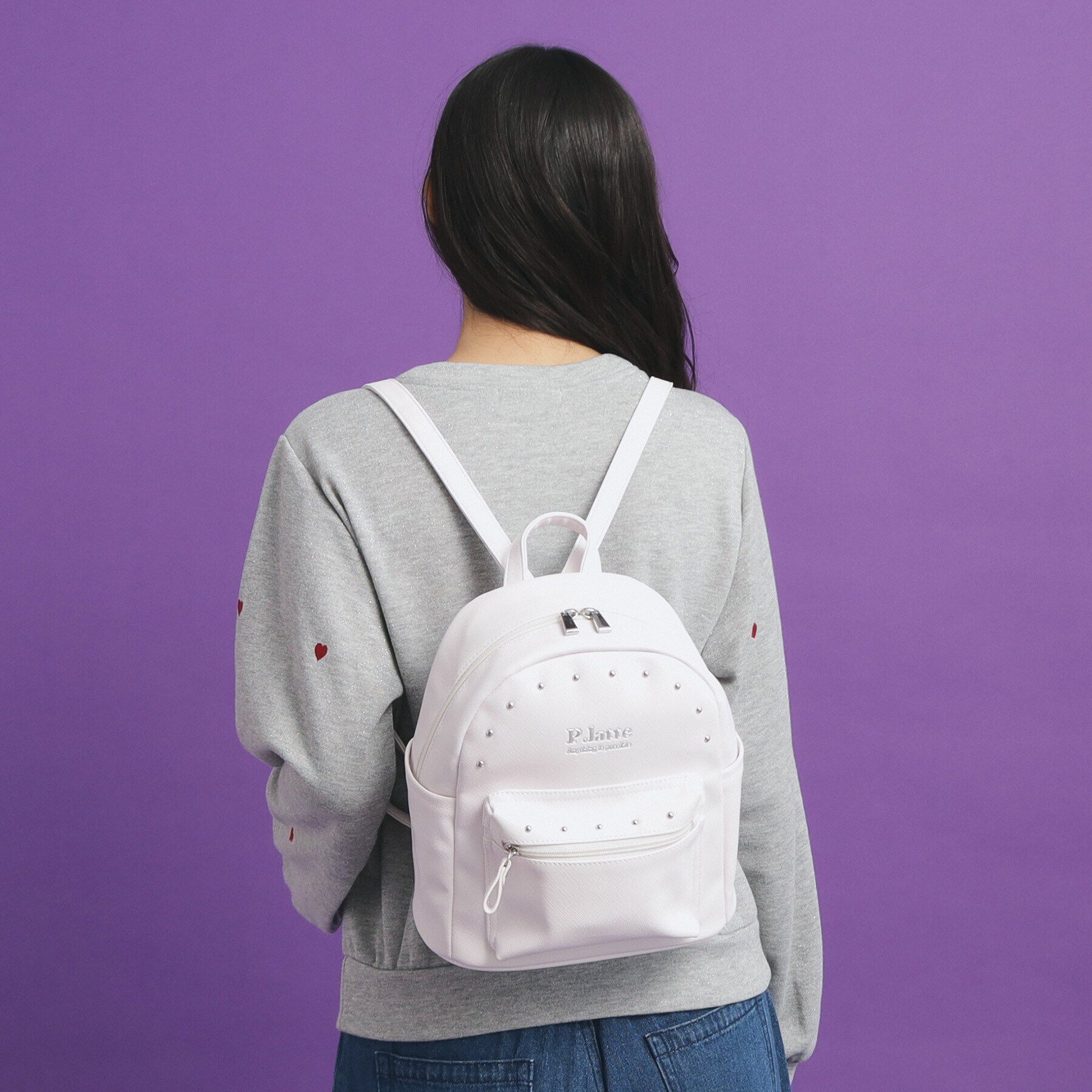 PINK-latte「ラインスタッズミニリュック」|リュック|ホワイト(001)