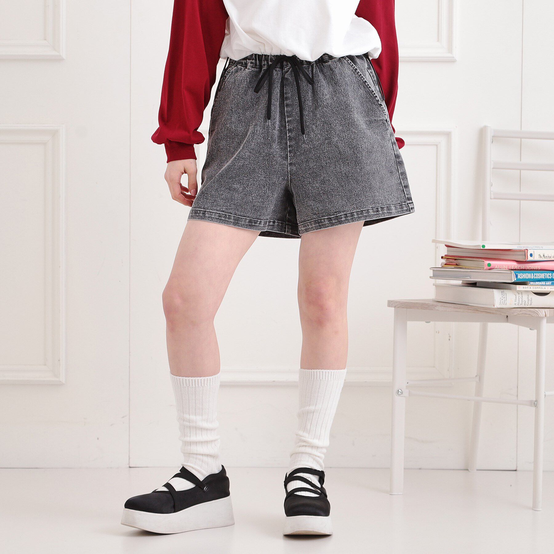 PINK-latte「イージーショートパンツ」|キュロット|ブラック(419)