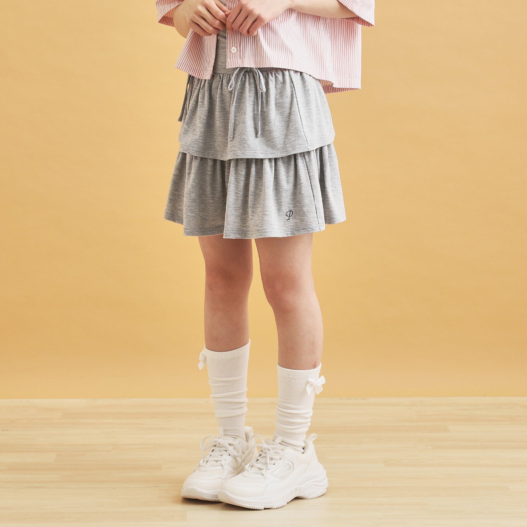 PINK-latte「リボンティアードスカート」|スカート|グレー(012)