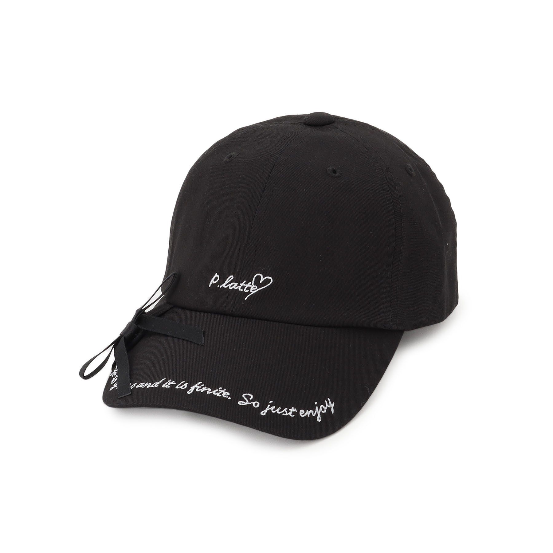 PINK-latte「【リボンゴム付き】刺繍キャップ」|キャップ・キャスケット|ブラック(019)