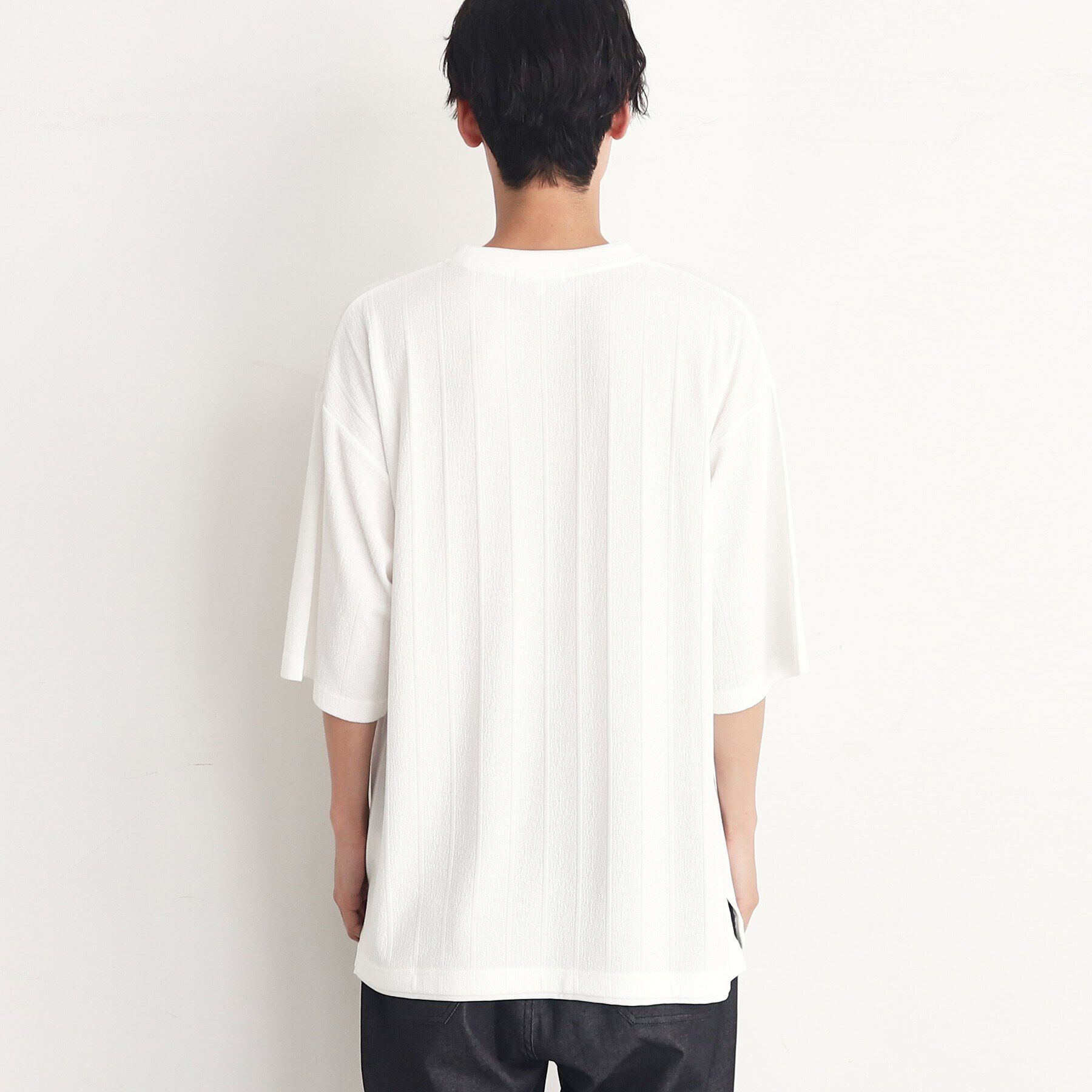 THE SHOP TK「【ビッグシルエット】ストライプジャカードフェイクレイヤードTシャツ」|Tシャツ・カットソー|