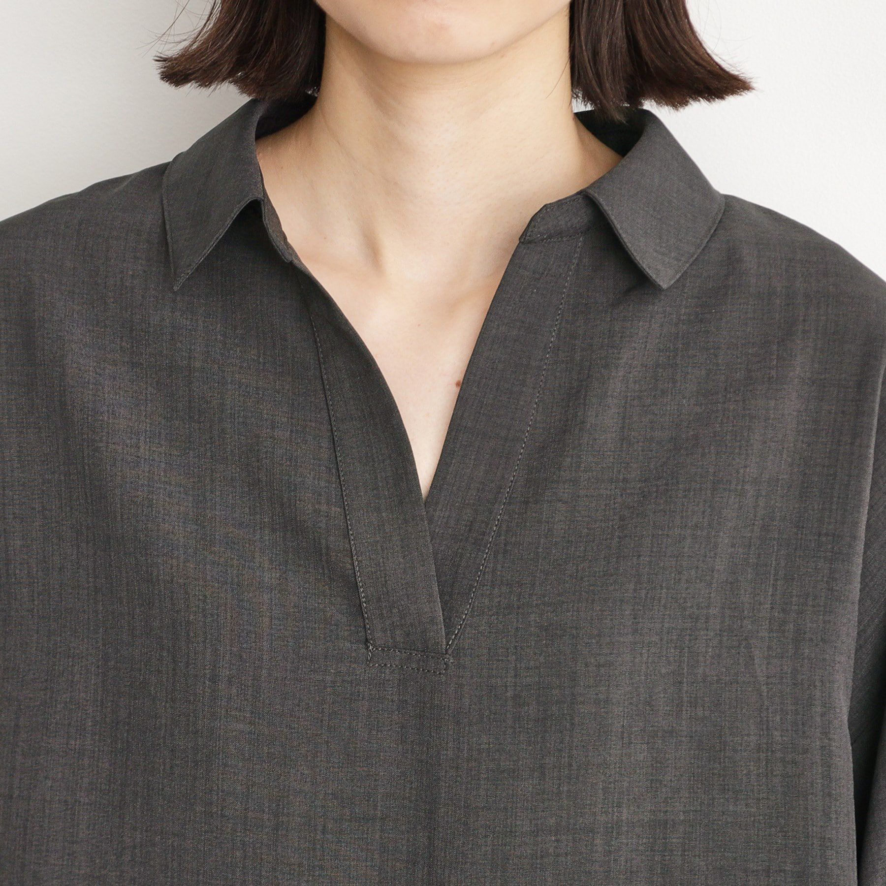 THE SHOP TK「麻調うしろギャザーブラウス」|シャツ・ブラウス|