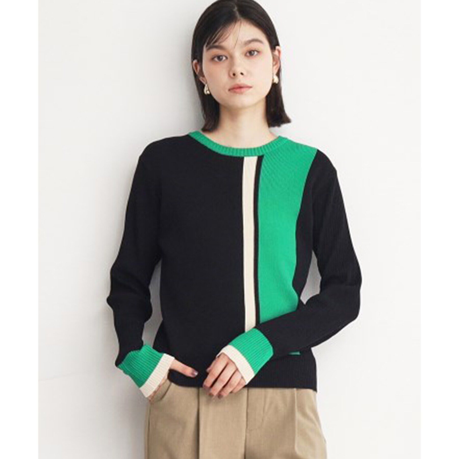 THE SHOP TK「ストライプ配色リブニット【洗える】」|ニット・セーター|ﾌﾞﾗｯｸ(519)